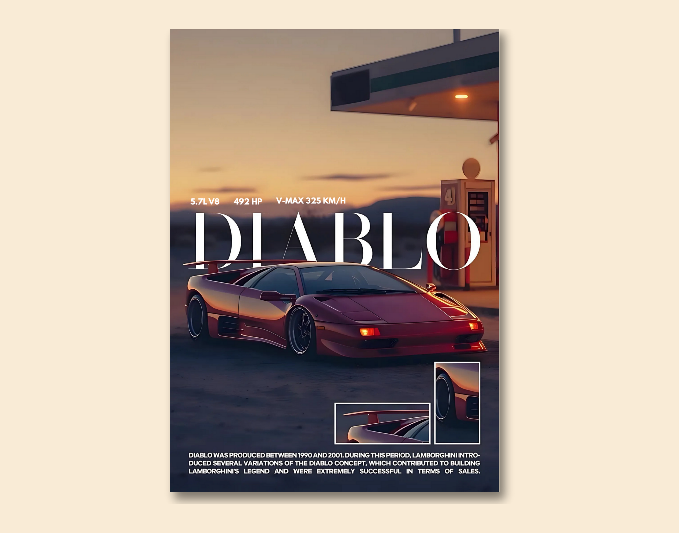"LAMBORGHINI Model DIABLO"- Shiny & Sturdy Metallic Poster Art That Pops & Sticks
