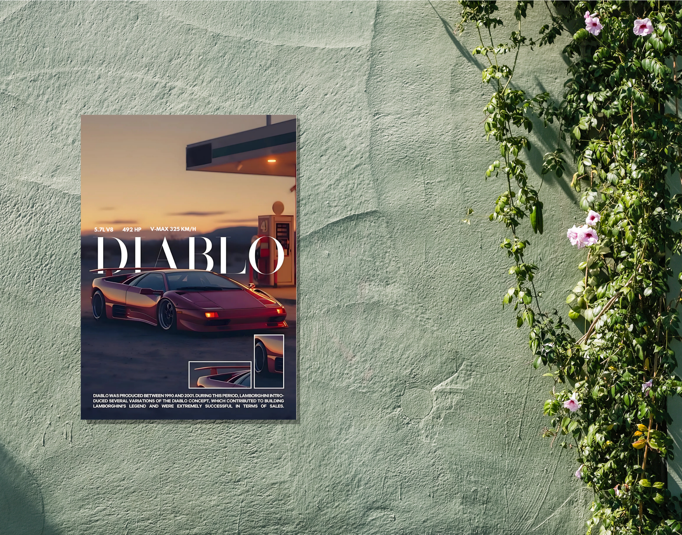 "LAMBORGHINI Model DIABLO"- Shiny & Sturdy Metallic Poster Art That Pops & Sticks