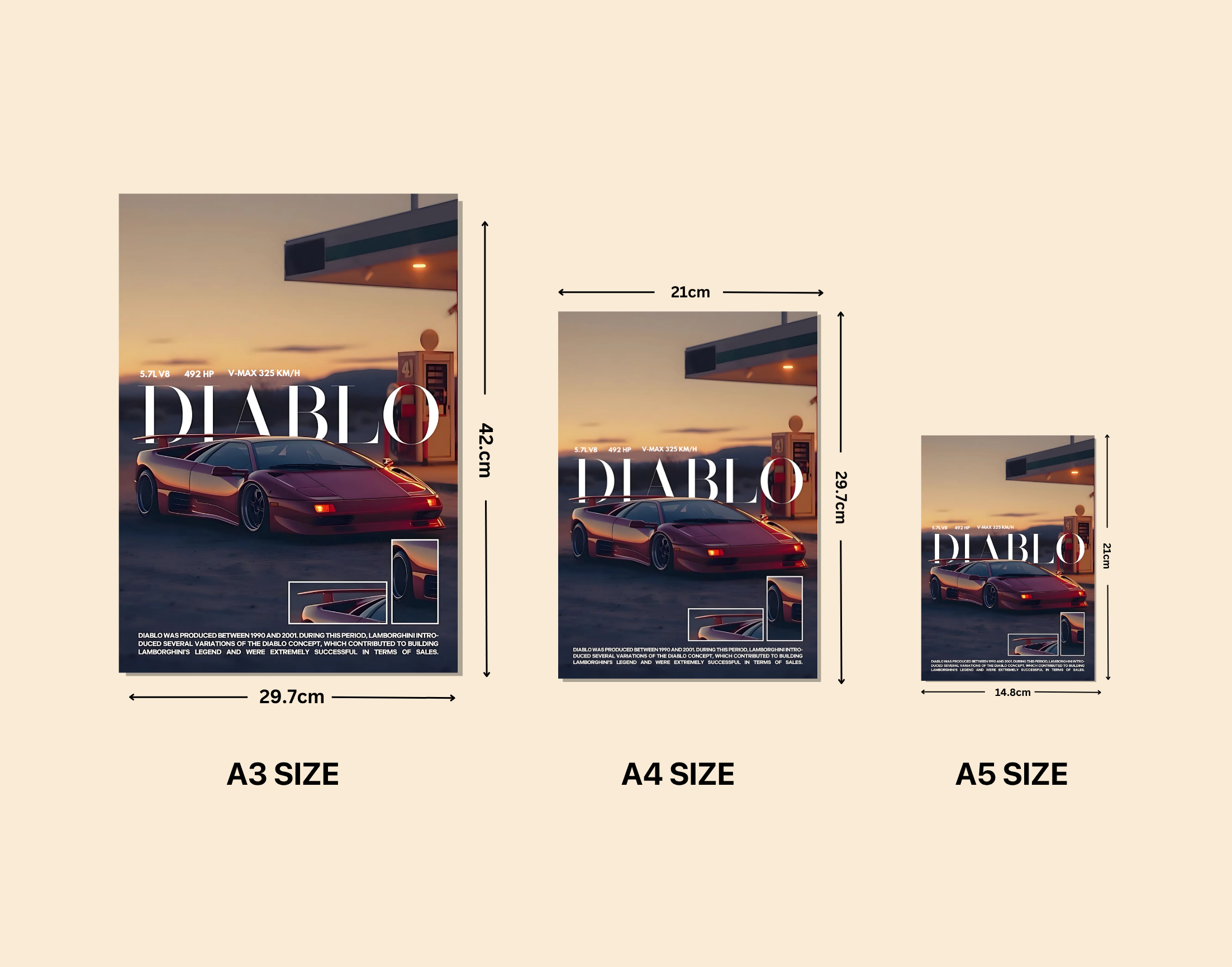 "LAMBORGHINI Model DIABLO"- Shiny & Sturdy Metallic Poster Art That Pops & Sticks