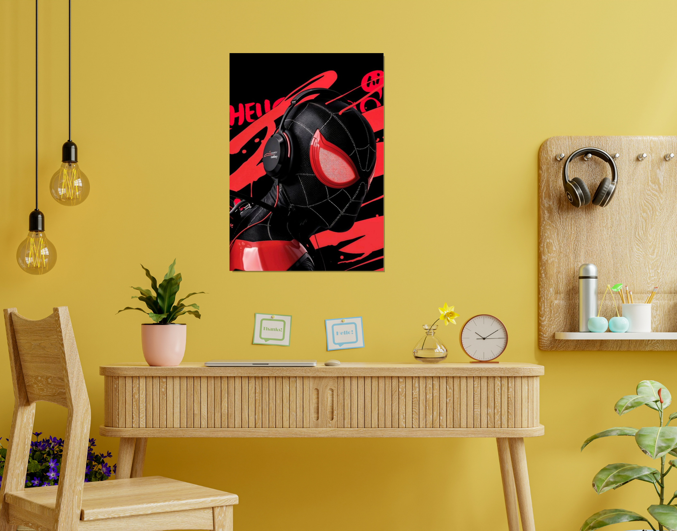 "Spiderman #Headphone On"- Shiny & Sturdy Metallic Poster  Art That Pops & Sticks