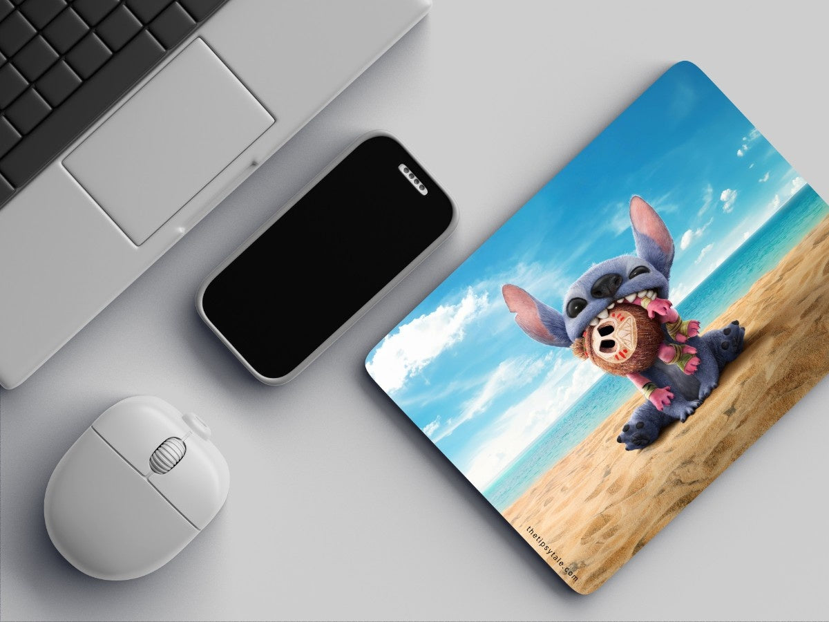 "Stitch on the beach" Mousepad Enhance Your Workspace with Style