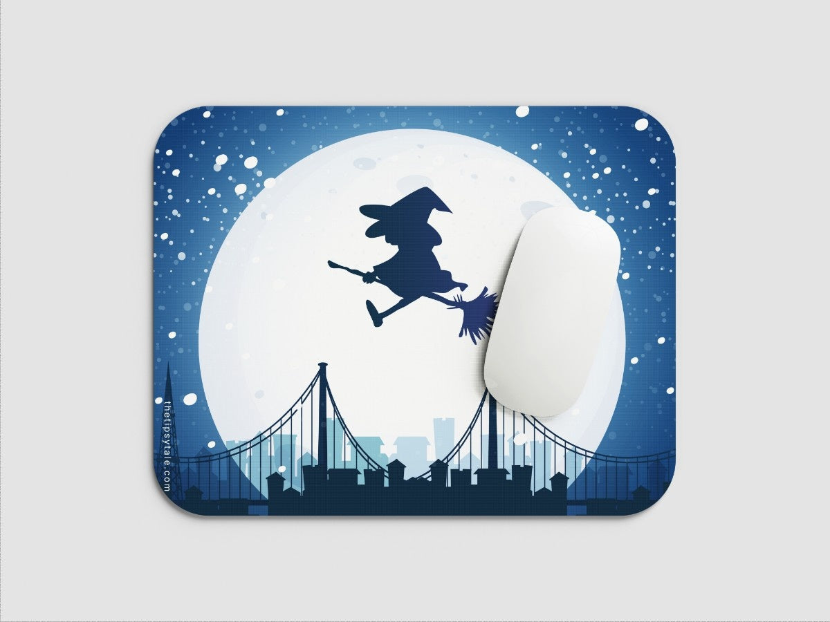"Flying Witch in the city" Mousepad Enhance Your Workspace with Style