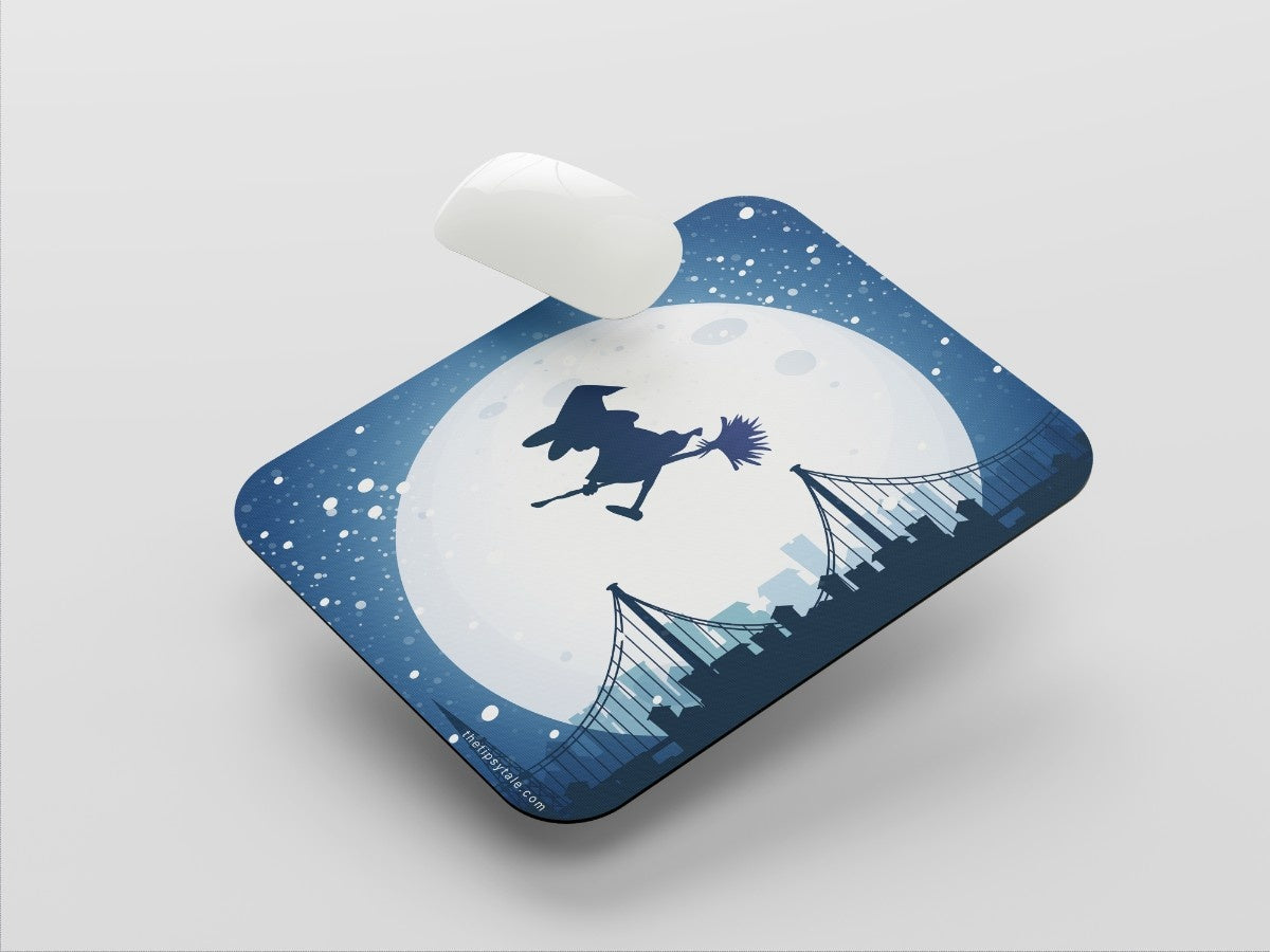 "Flying Witch in the city" Mousepad Enhance Your Workspace with Style