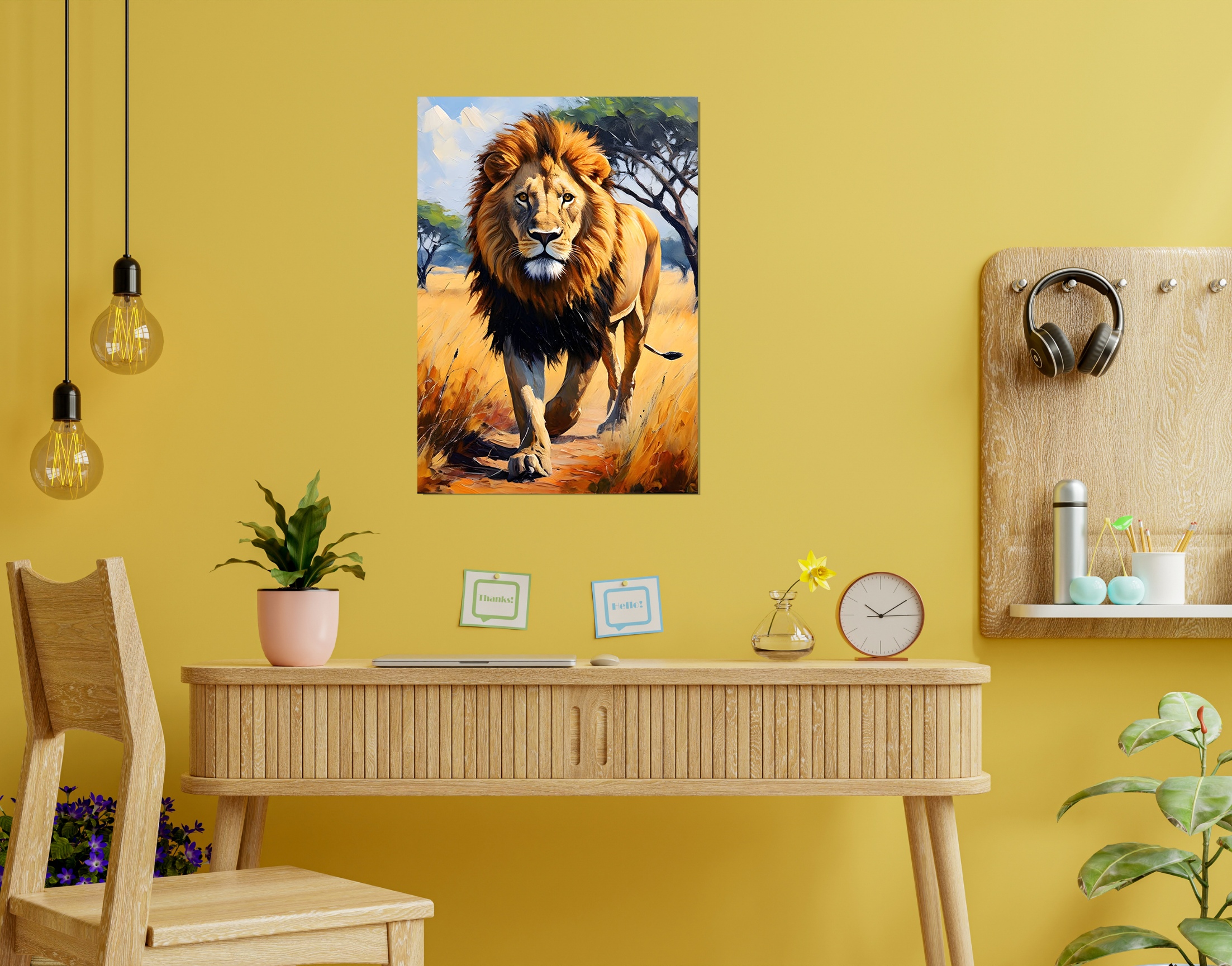 "Lion In The Forest"- Shiny & Sturdy Metallic Poster  Art That Pops & Sticks