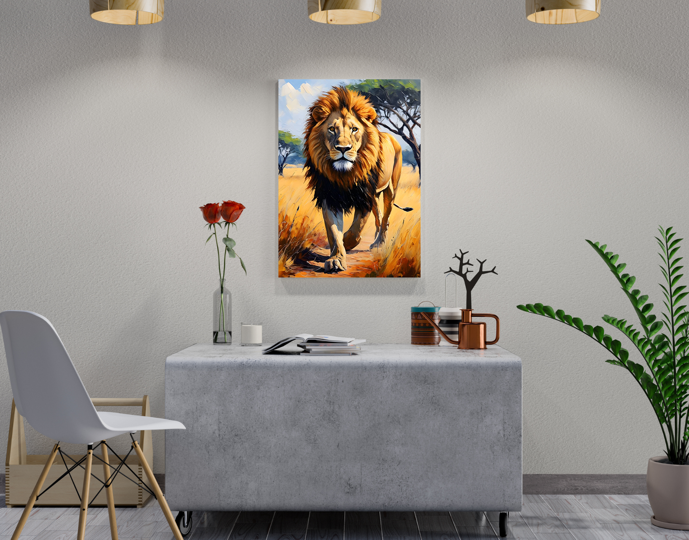 "Lion In The Forest"- Shiny & Sturdy Metallic Poster  Art That Pops & Sticks