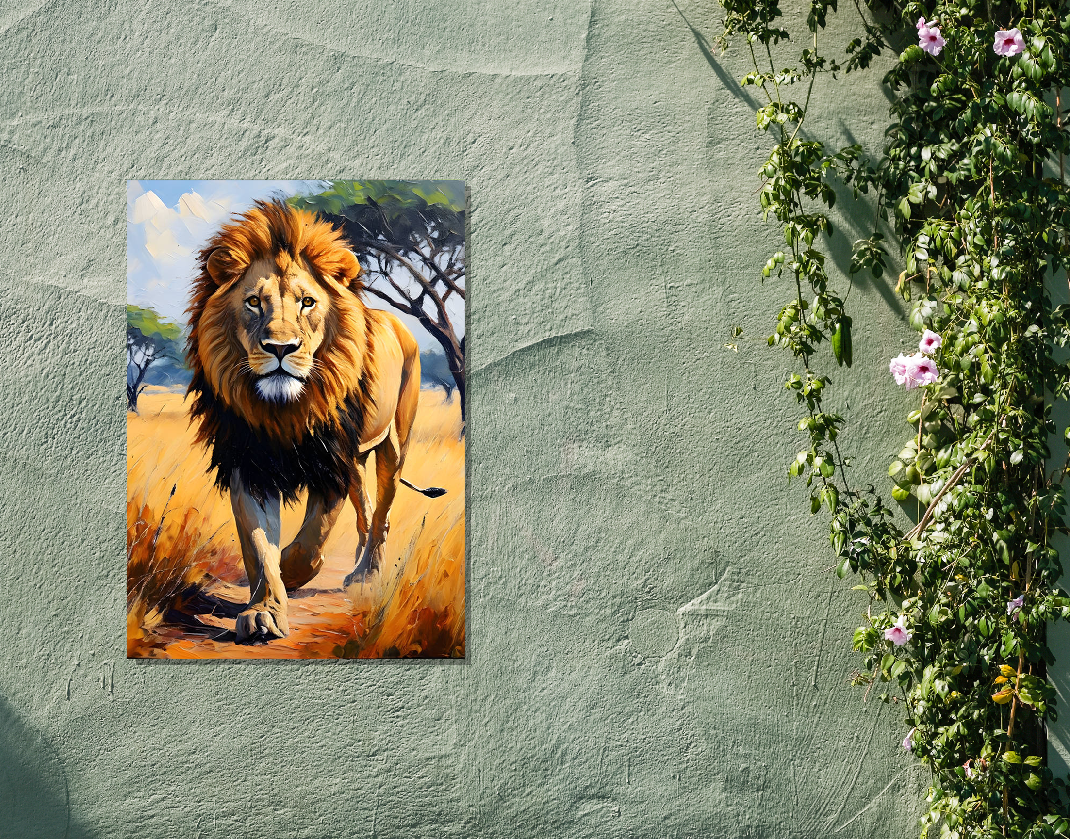 "Lion In The Forest"- Shiny & Sturdy Metallic Poster  Art That Pops & Sticks