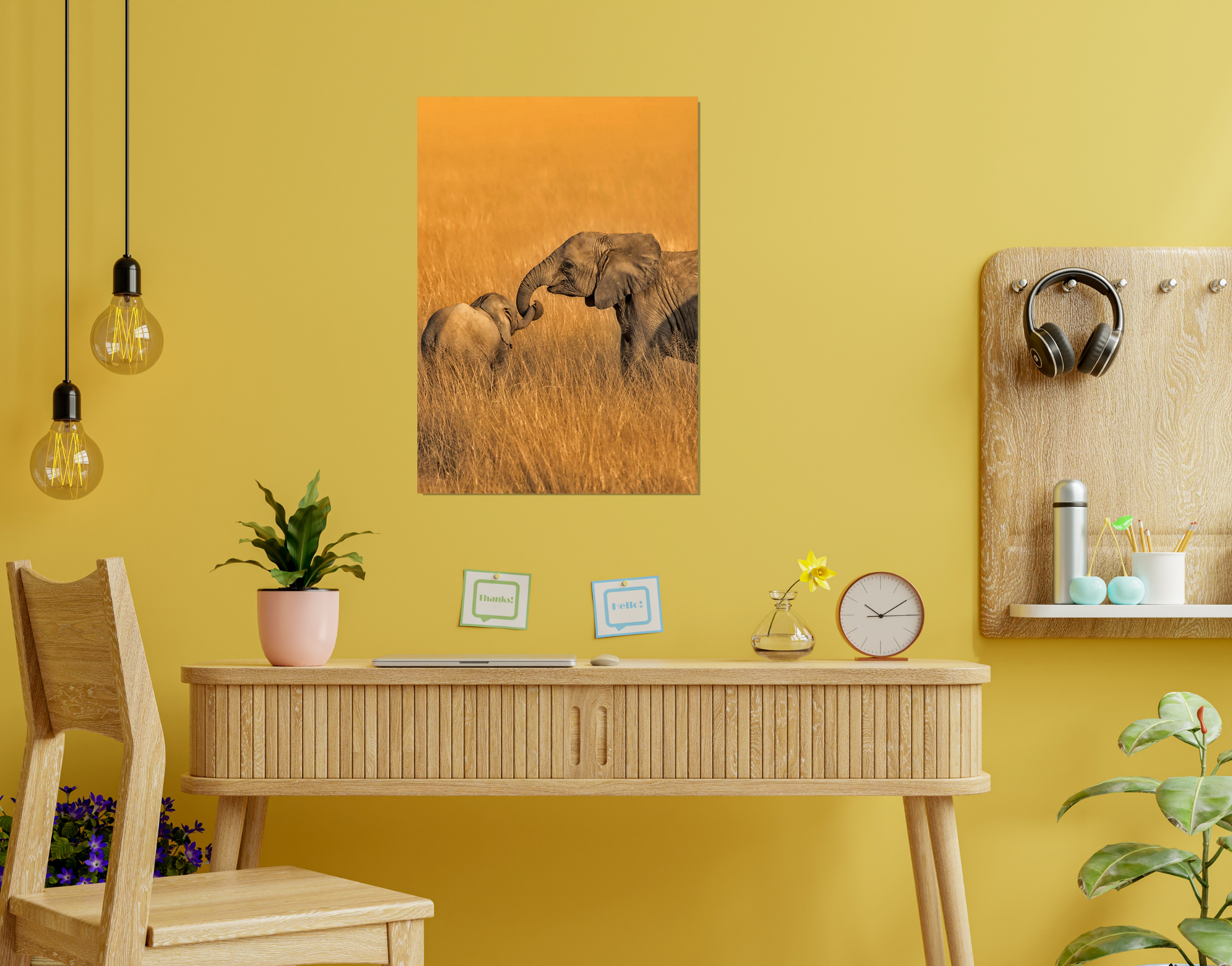 "Elephant and Calf In the Wild"- Shiny & Sturdy Metallic Poster  Art That Pops & Sticks