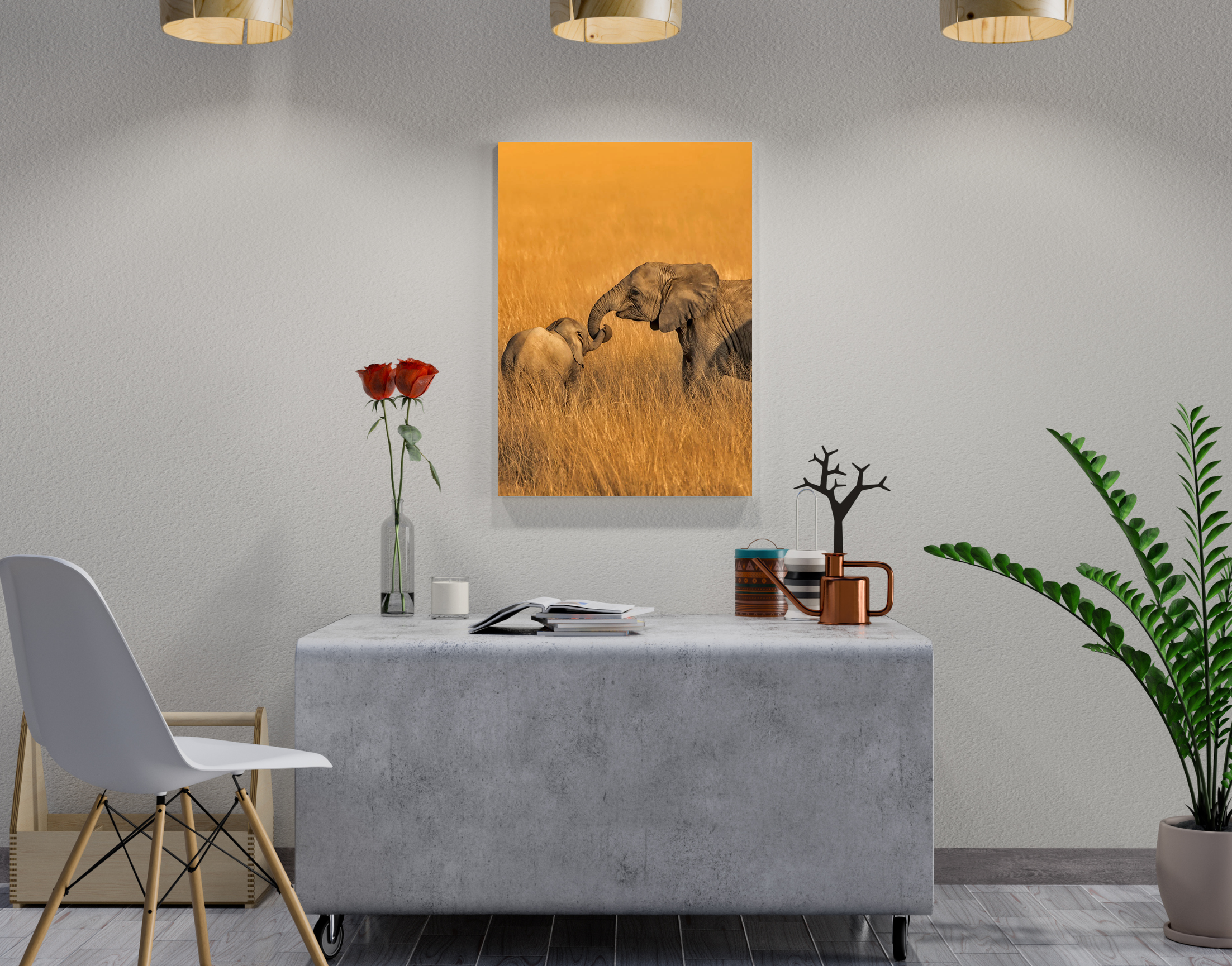 "Elephant and Calf In the Wild"- Shiny & Sturdy Metallic Poster  Art That Pops & Sticks