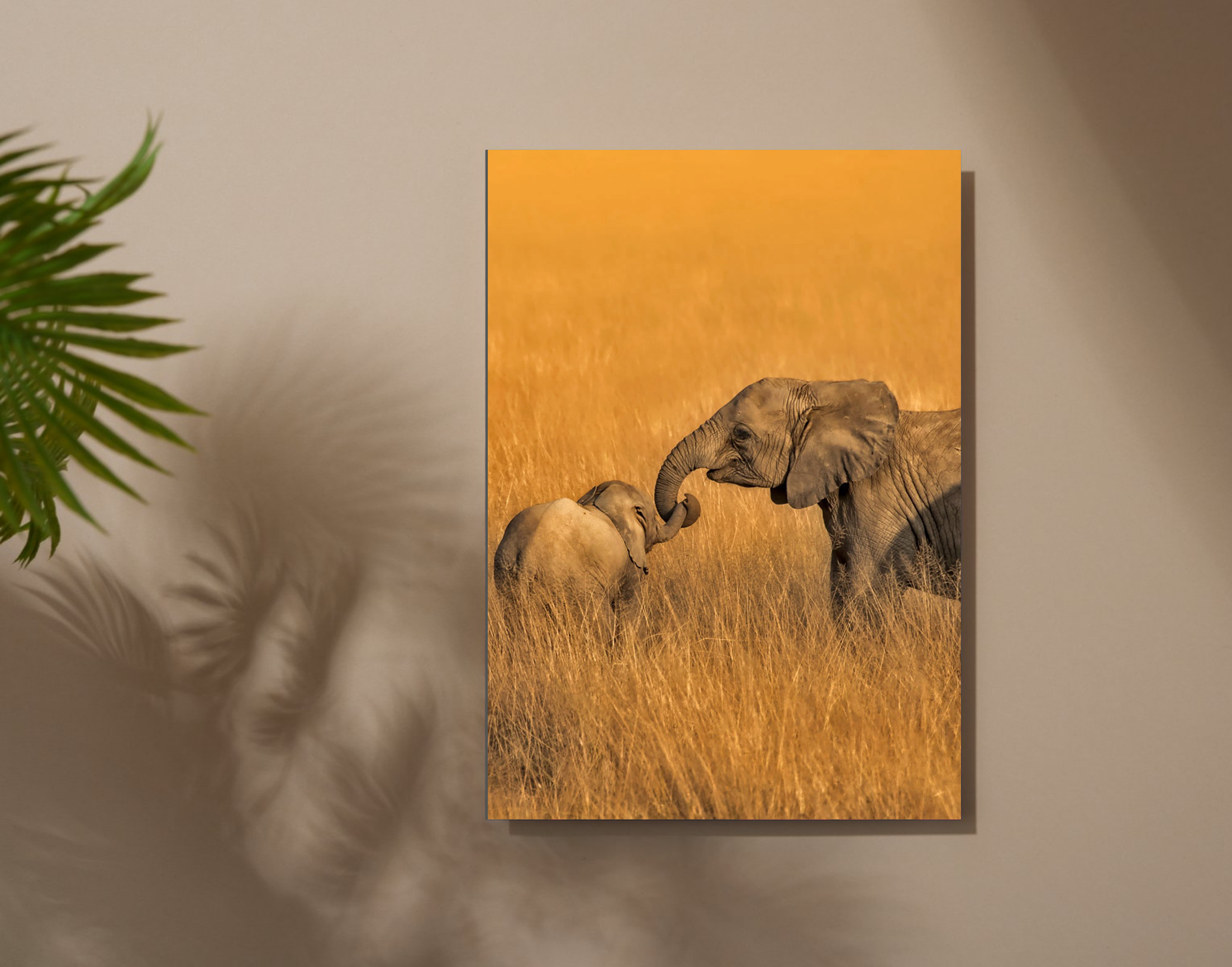 "Elephant and Calf In the Wild"- Shiny & Sturdy Metallic Poster  Art That Pops & Sticks
