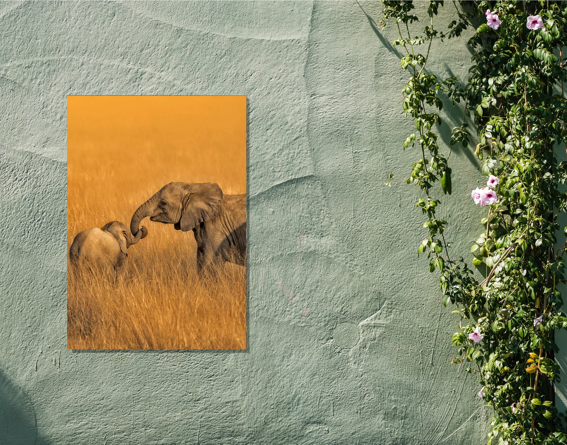 "Elephant and Calf In the Wild"- Shiny & Sturdy Metallic Poster  Art That Pops & Sticks