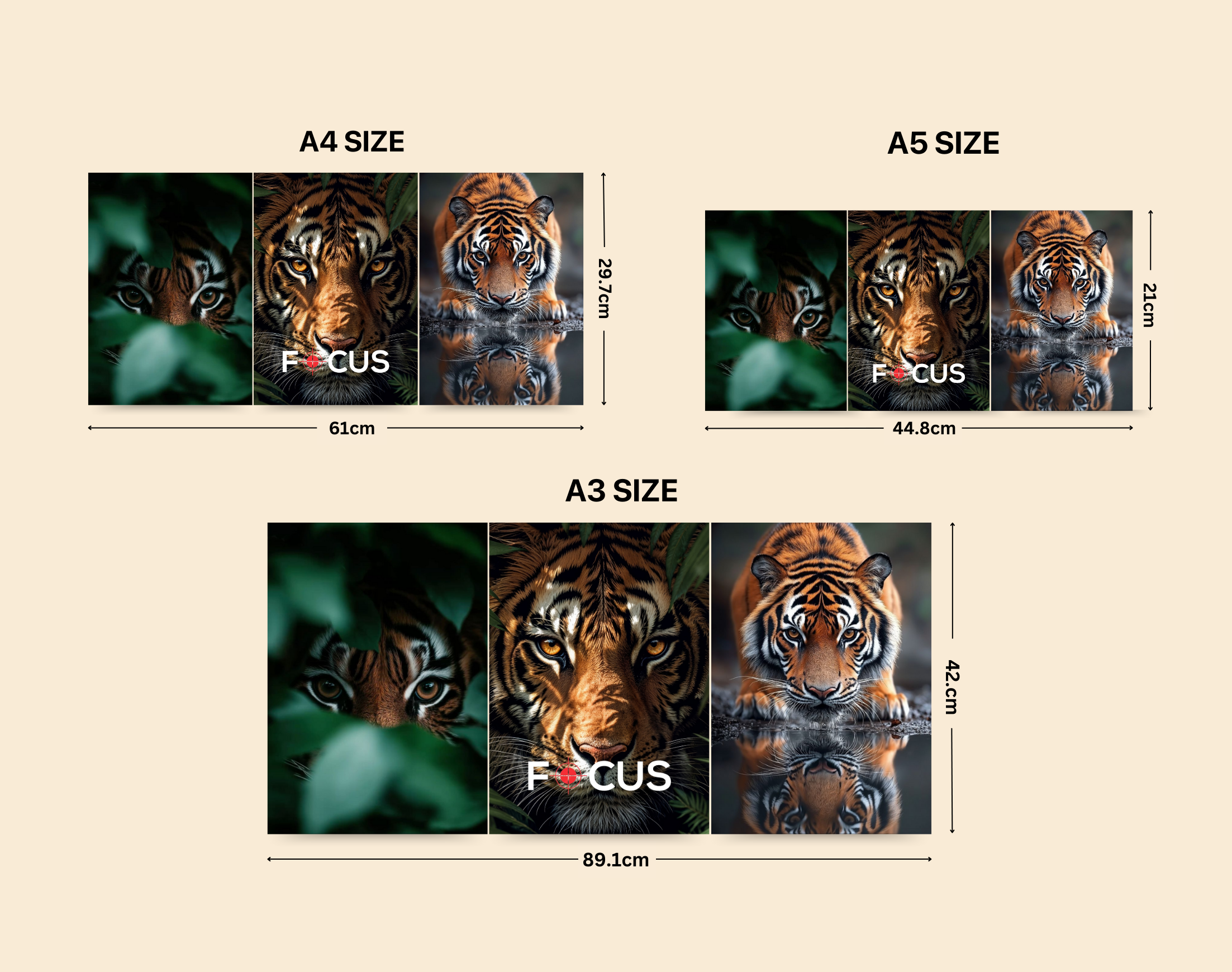 "Tiger In The Wild Combo"- Shiny & Sturdy Metallic Poster Art That Pops & Sticks