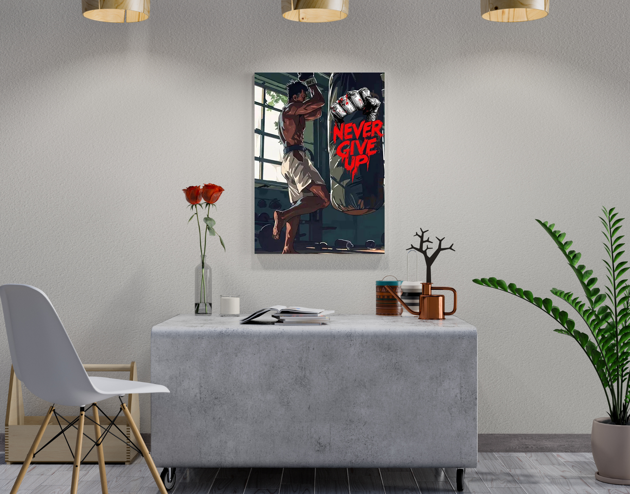 "Never Give Up"- Shiny & Sturdy Metallic Poster  Art That Pops & Sticks