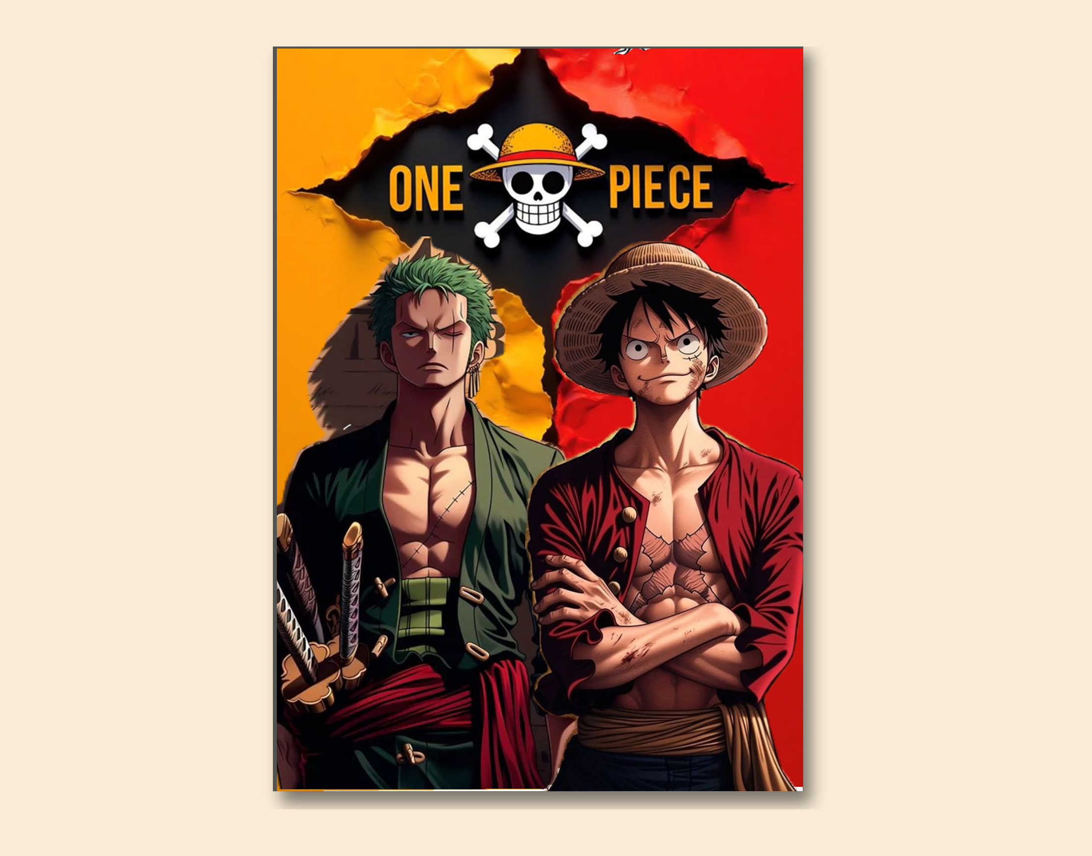 "One Piece: Monkey d luffy and Zoro"- Shiny & Sturdy Metallic Poster  Art That Pops & Sticks