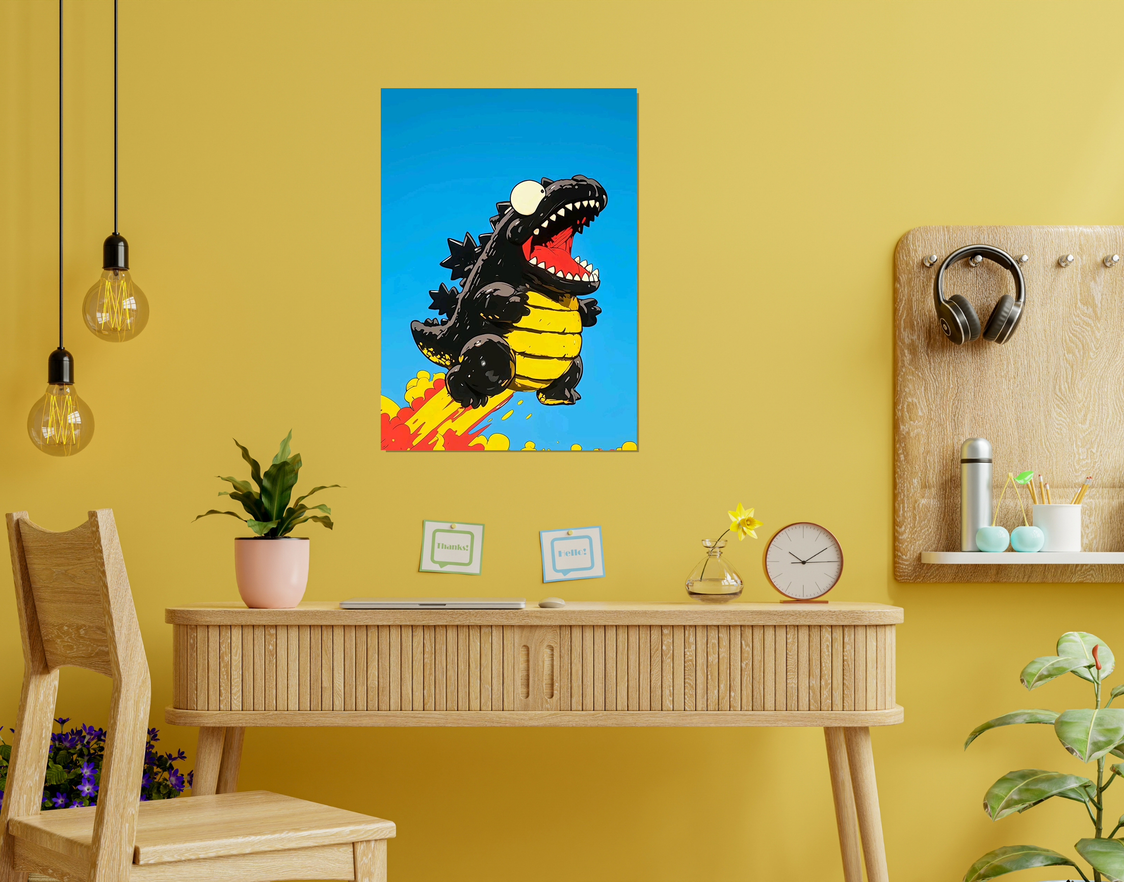"Baby Dino in the Sky"- Shiny & Sturdy Metallic Poster  Art That Pops & Sticks