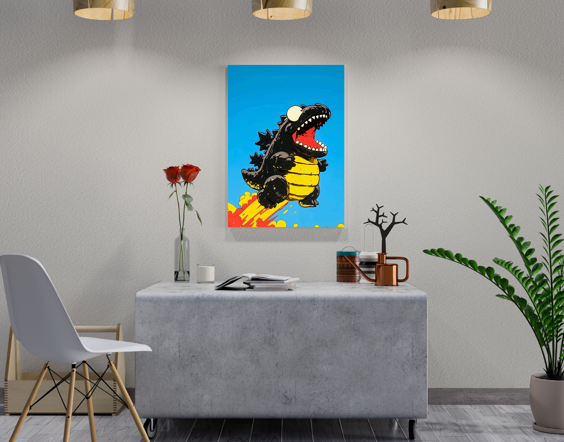 "Baby Dino in the Sky"- Shiny & Sturdy Metallic Poster  Art That Pops & Sticks