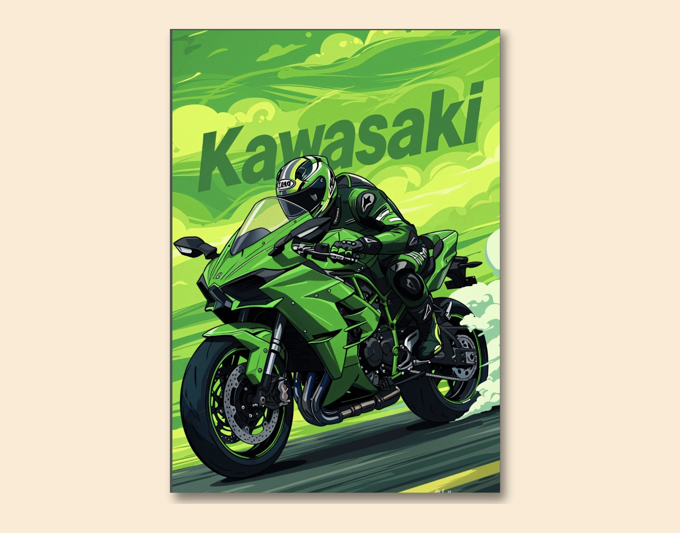 "Kawasaki- Green View"- Shiny & Sturdy Metallic Poster  Art That Pops & Sticks