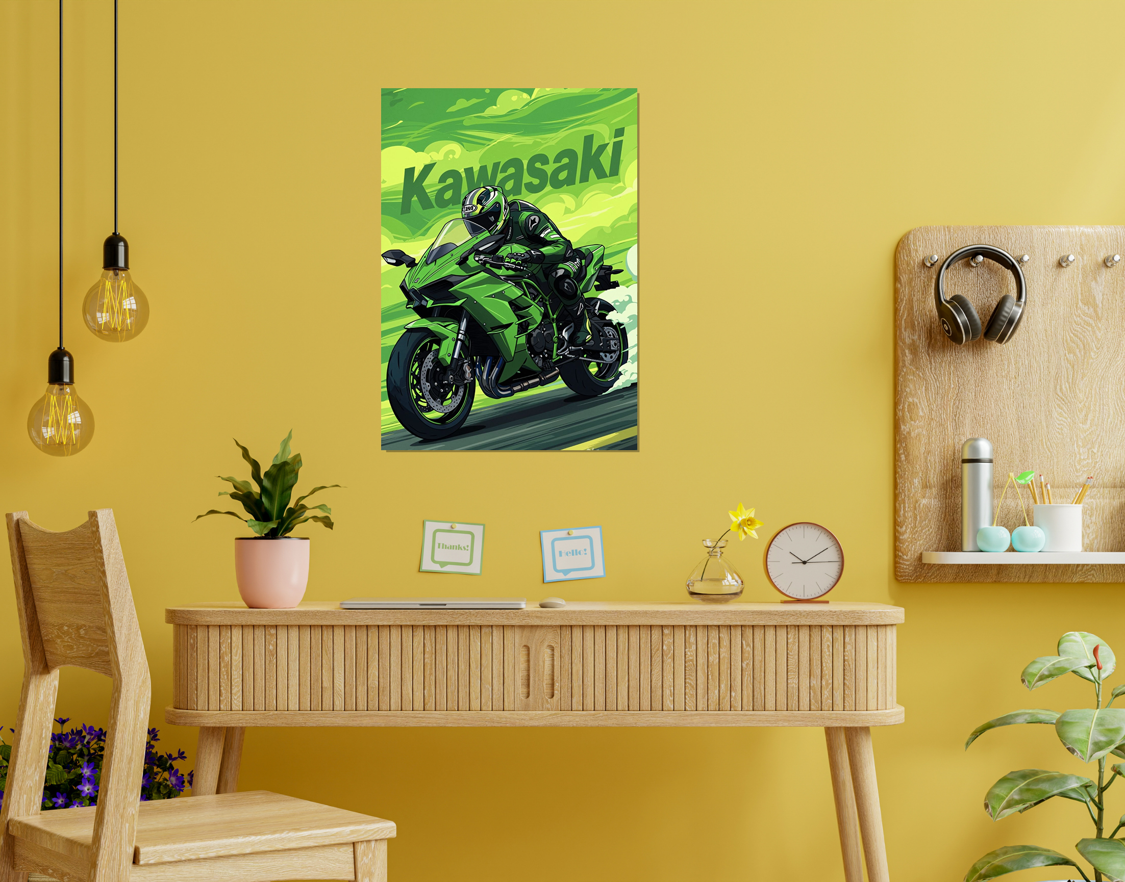 "Kawasaki- Green View"- Shiny & Sturdy Metallic Poster  Art That Pops & Sticks