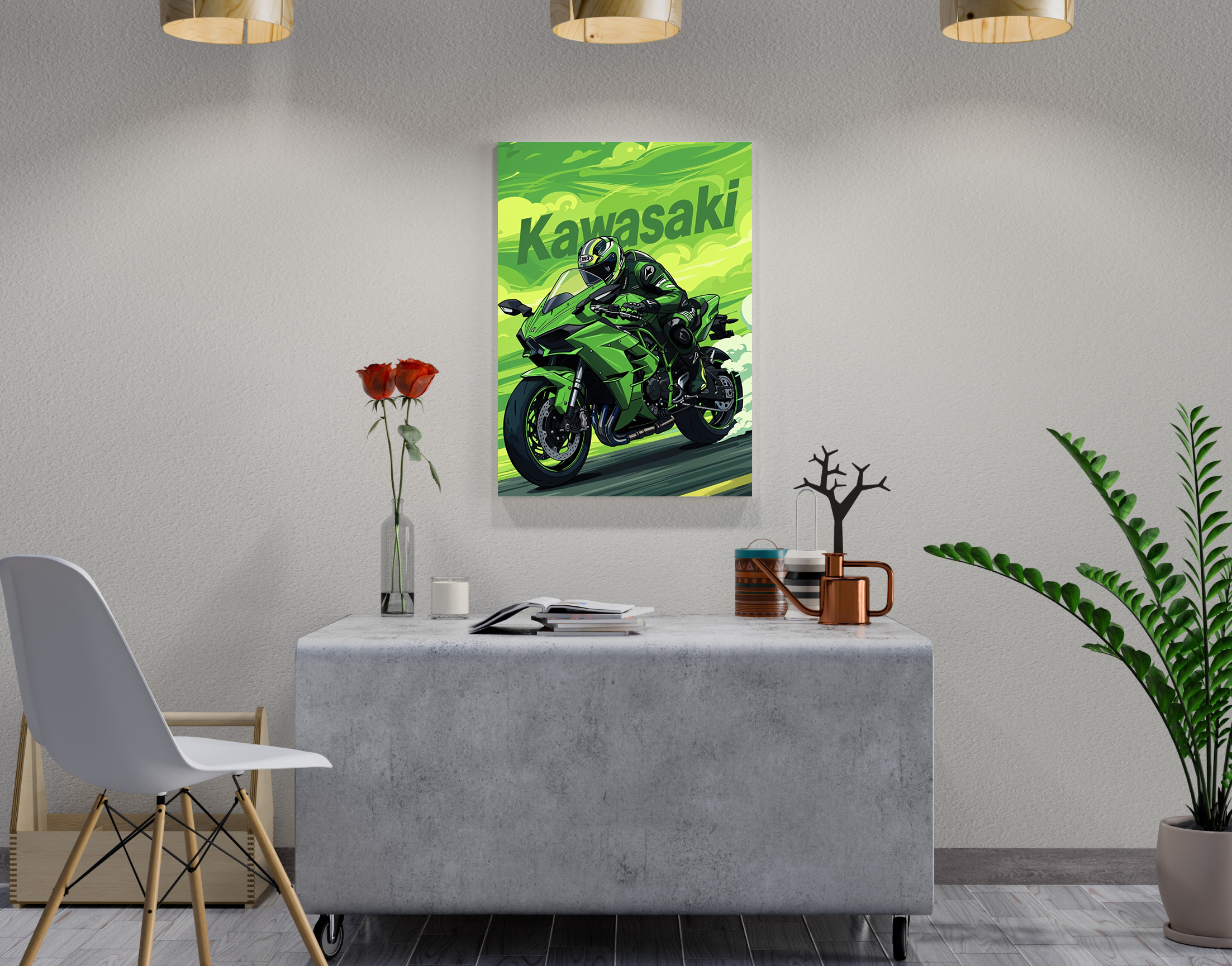 "Kawasaki- Green View"- Shiny & Sturdy Metallic Poster  Art That Pops & Sticks