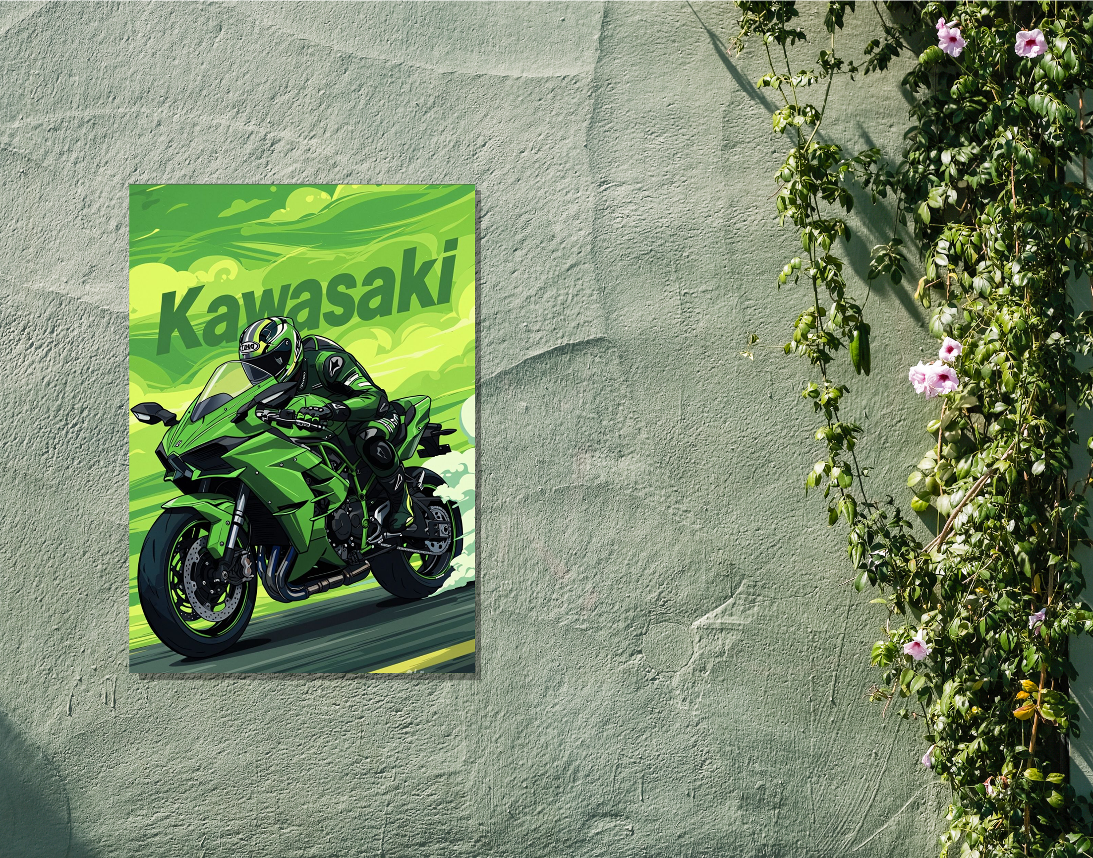 "Kawasaki- Green View"- Shiny & Sturdy Metallic Poster  Art That Pops & Sticks