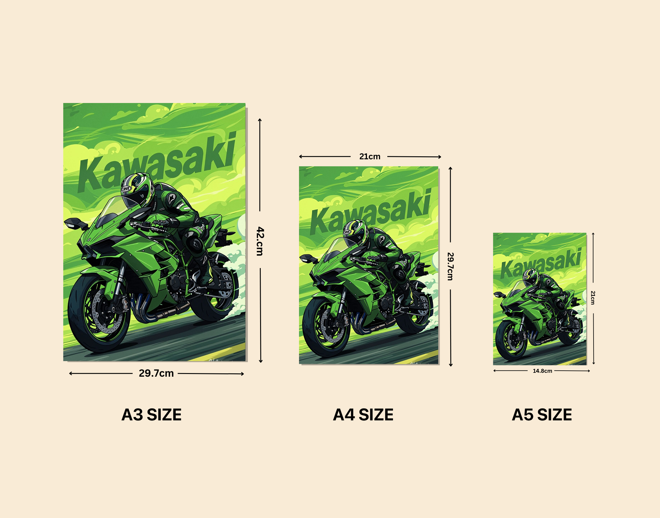 "Kawasaki- Green View"- Shiny & Sturdy Metallic Poster  Art That Pops & Sticks