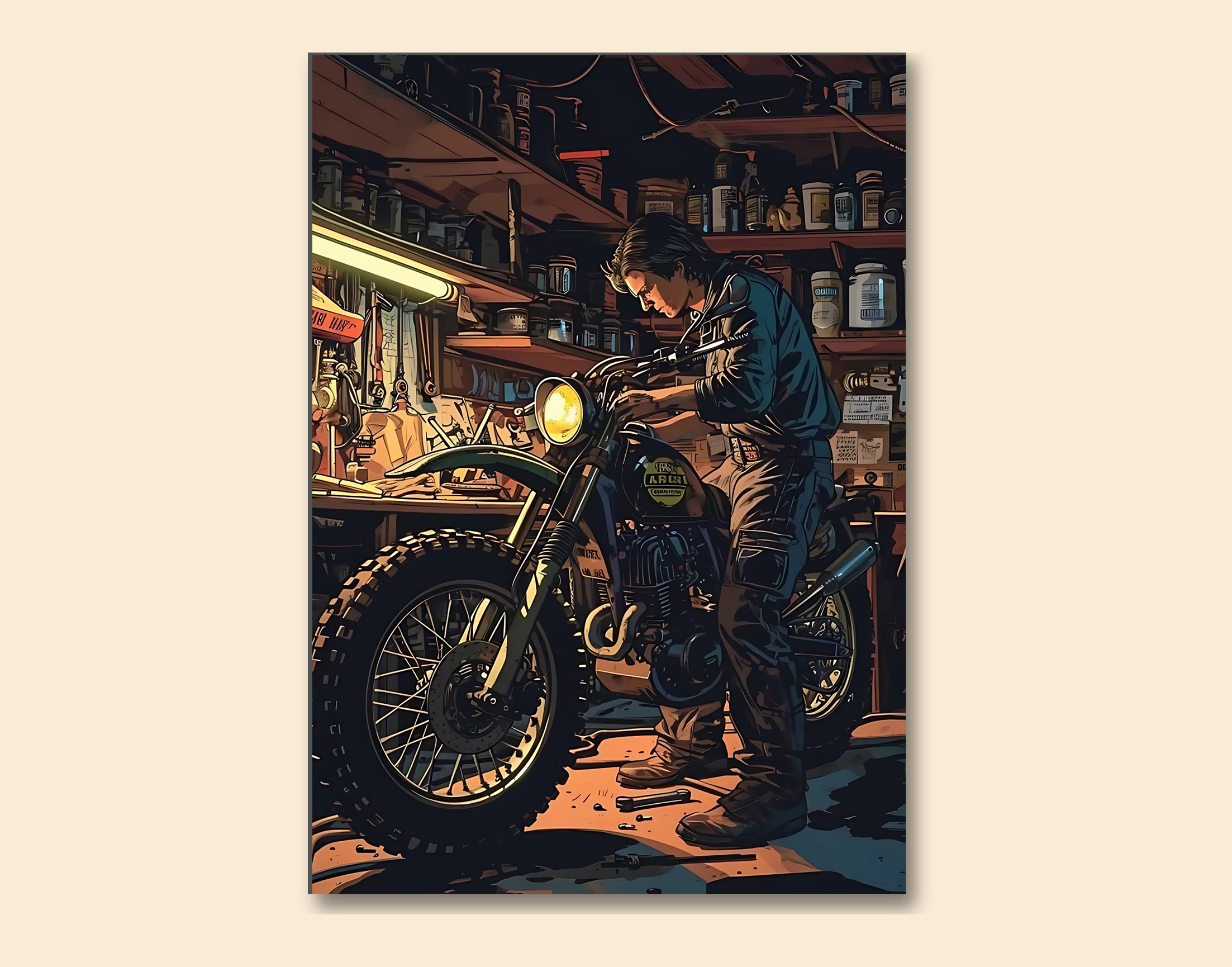 "Bike Lover- Garage Time"- Shiny & Sturdy Metallic Poster  Art That Pops & Sticks