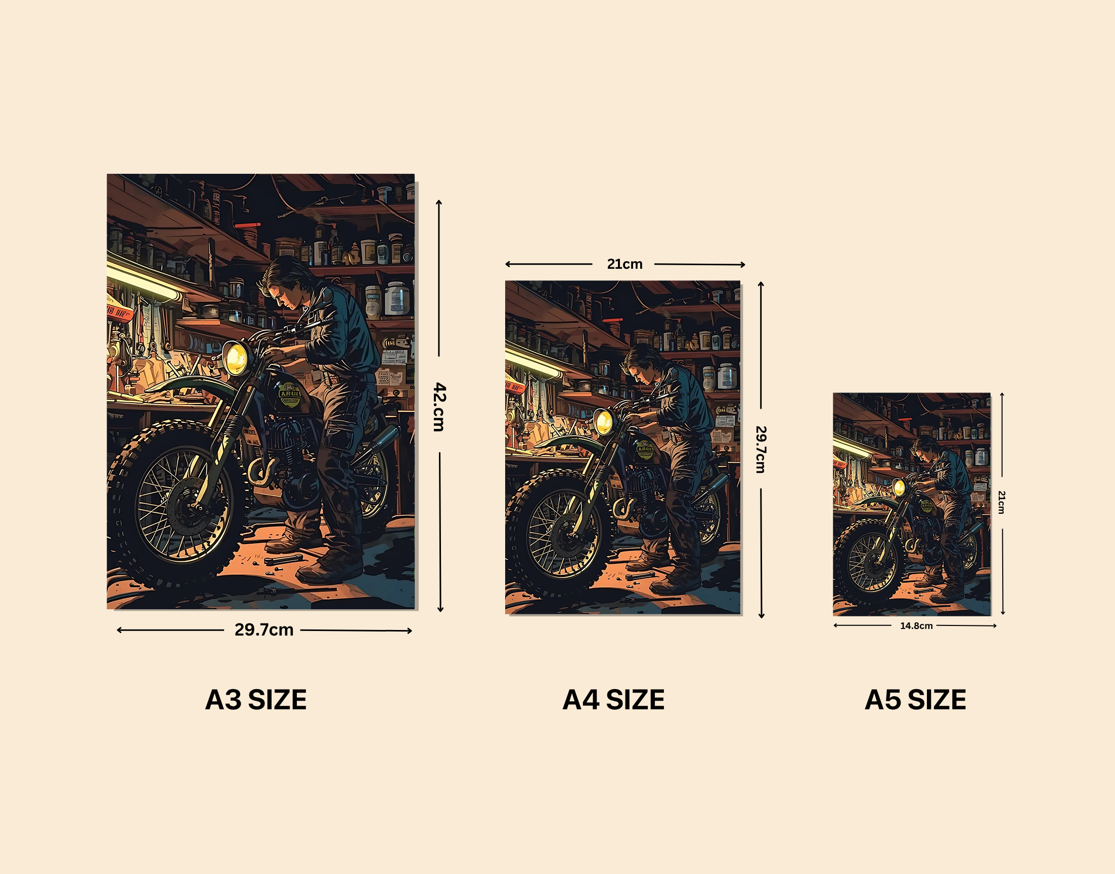 "Bike Lover- Garage Time"- Shiny & Sturdy Metallic Poster  Art That Pops & Sticks
