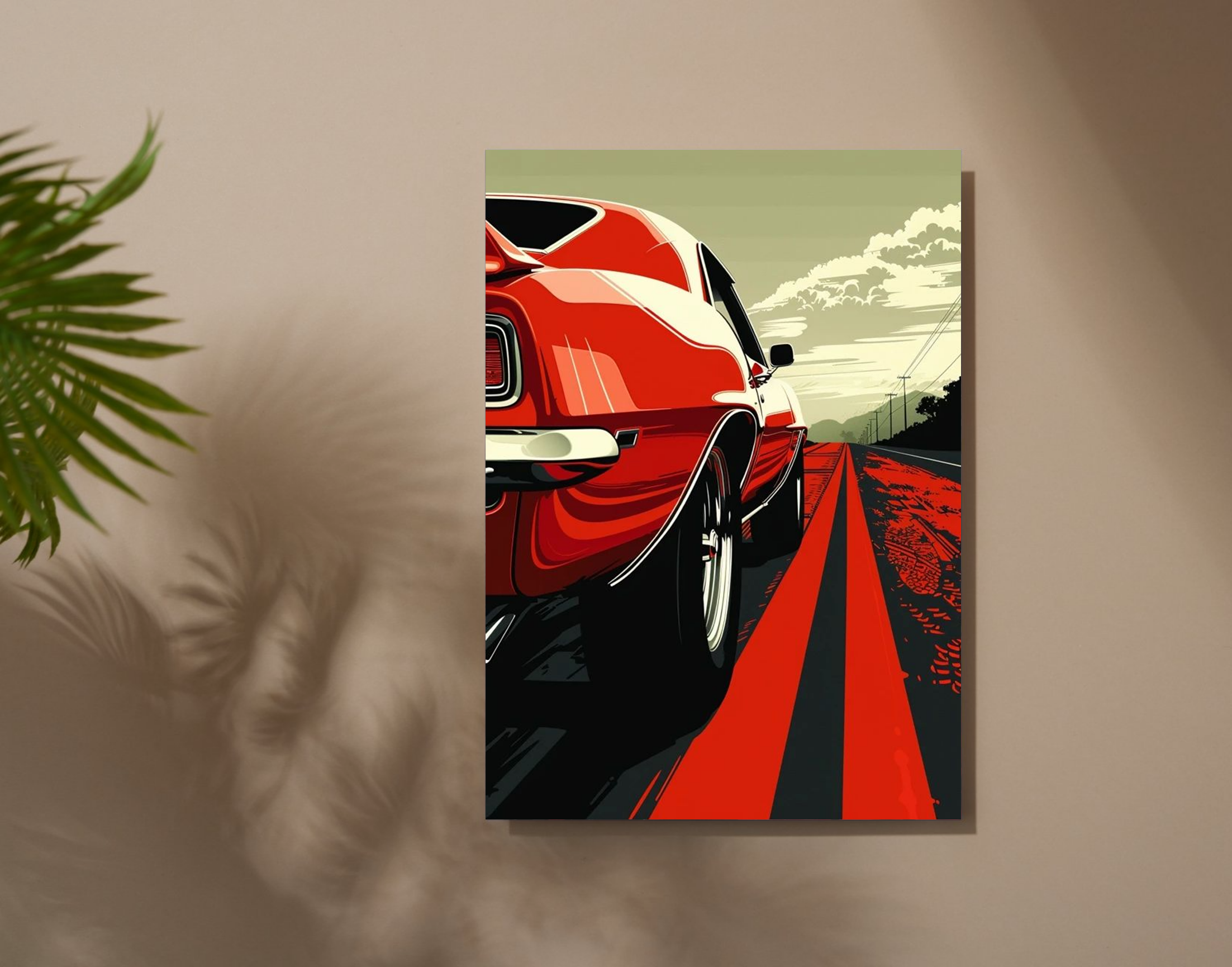 "Red Car on Highway"- Shiny & Sturdy Metallic Poster  Art That Pops & Sticks