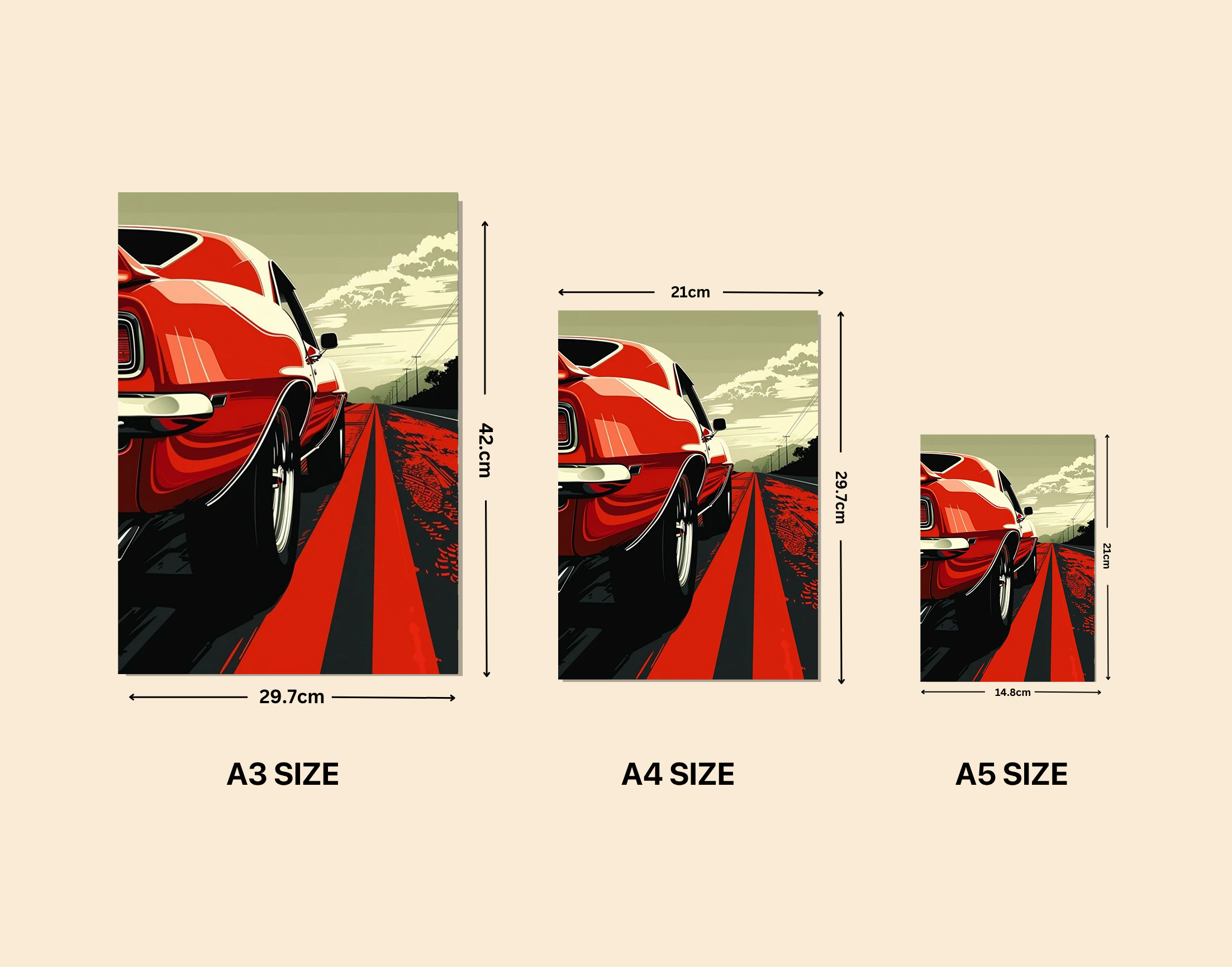 "Red Car on Highway"- Shiny & Sturdy Metallic Poster  Art That Pops & Sticks