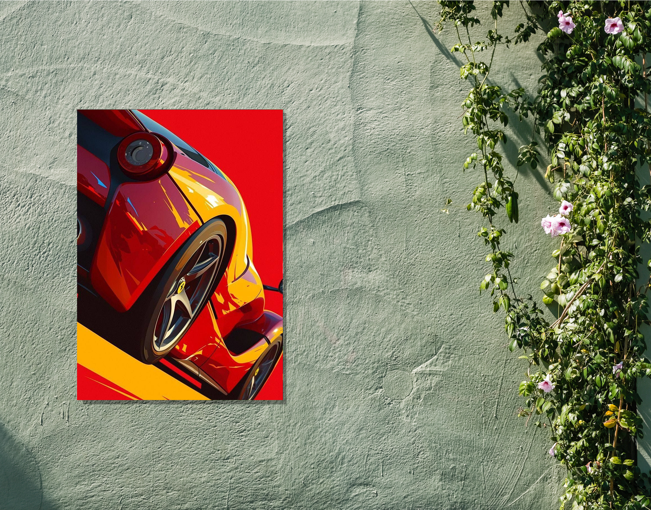 "Speed Car on Track"- Shiny & Sturdy Metallic Poster  Art That Pops & Sticks
