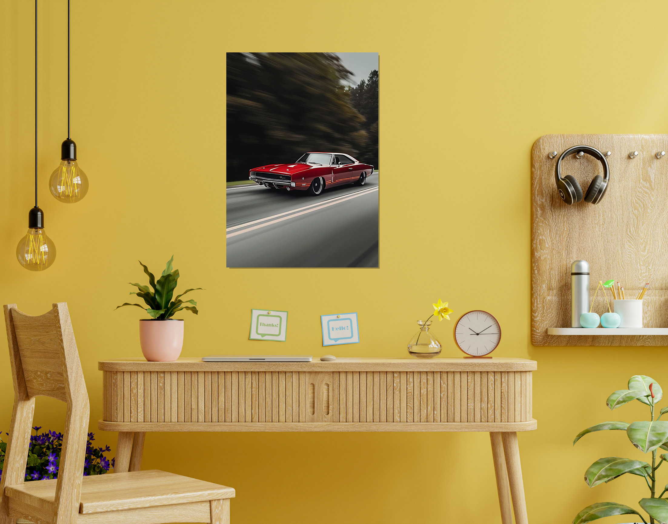 "Classic Mustang- Day Drive"- Shiny & Sturdy Metallic Poster  Art That Pops & Sticks