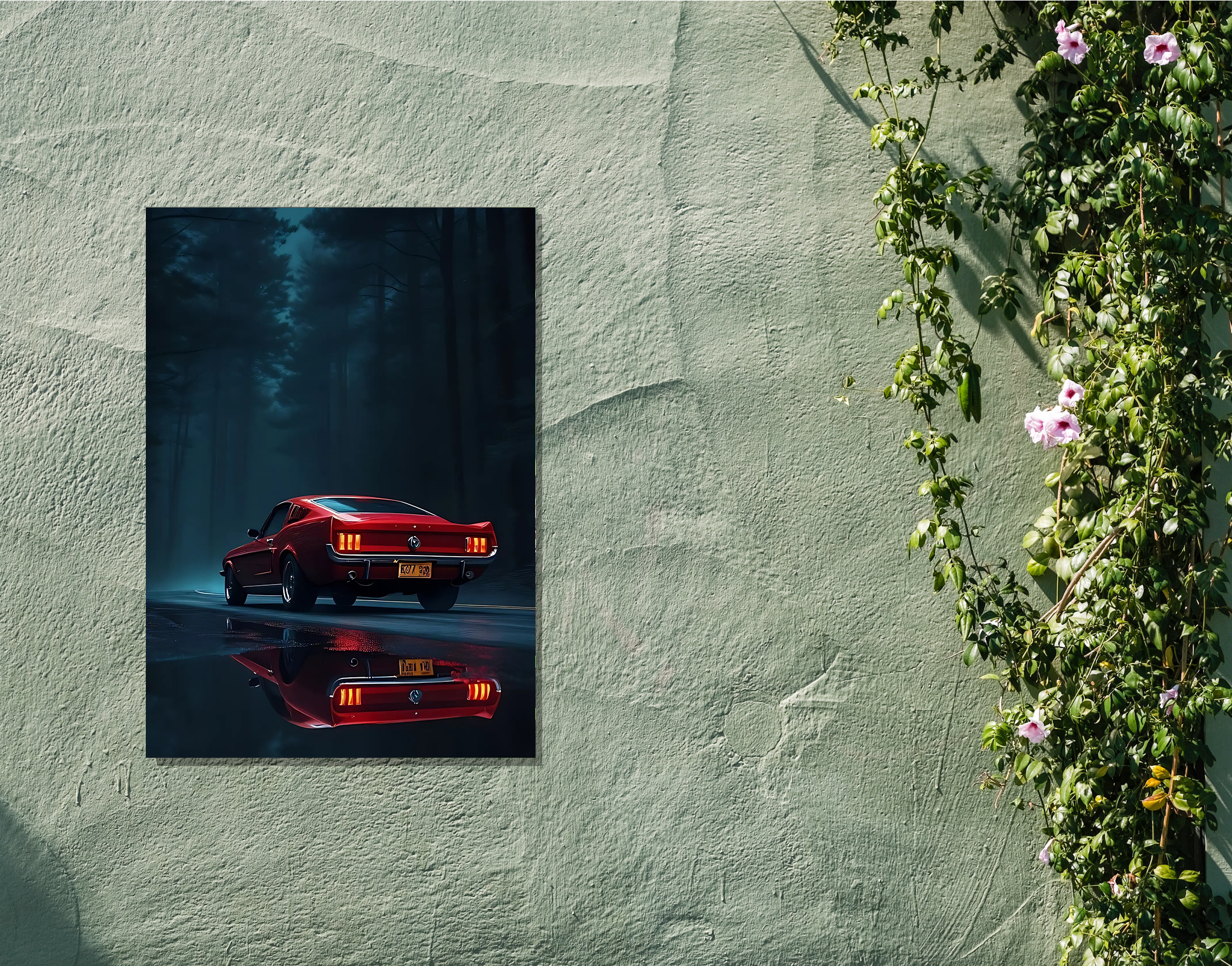"Classic Mustang- Night Drive"- Shiny & Sturdy Metallic Poster  Art That Pops & Sticks
