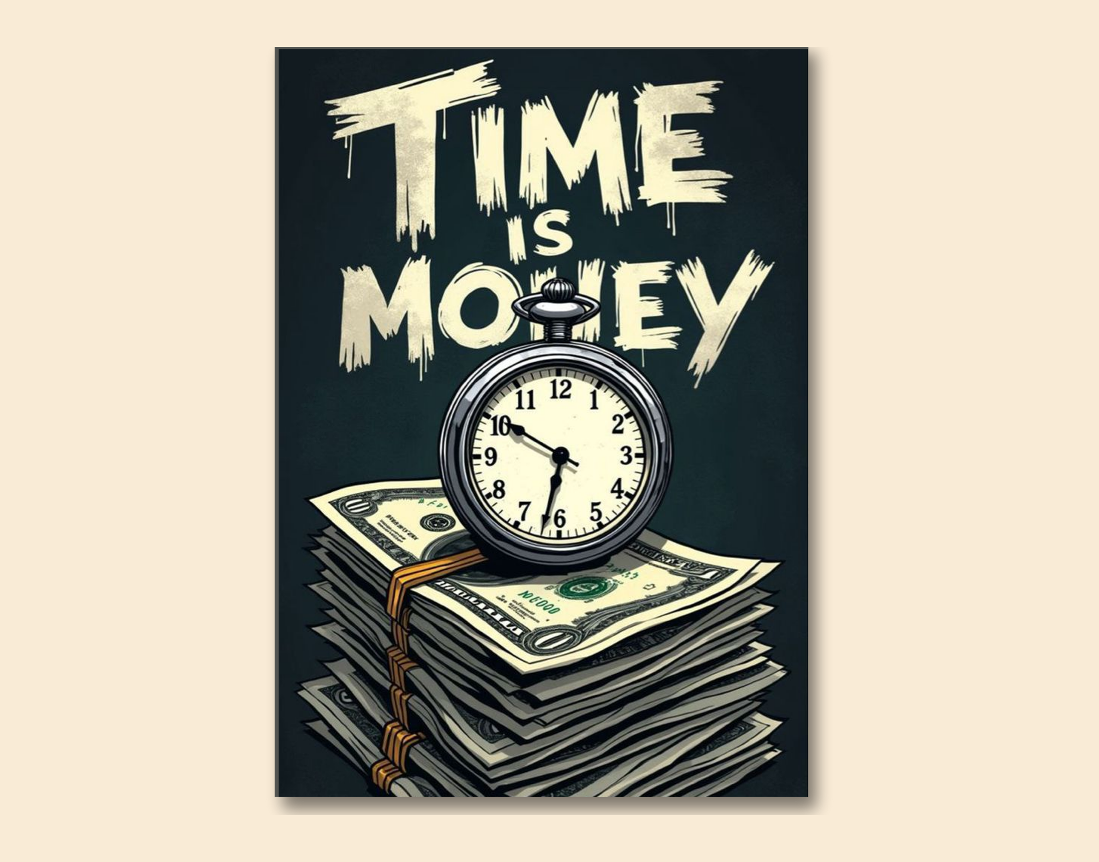 "Time Is Money"- Shiny & Sturdy Metallic Poster  Art That Pops & Sticks