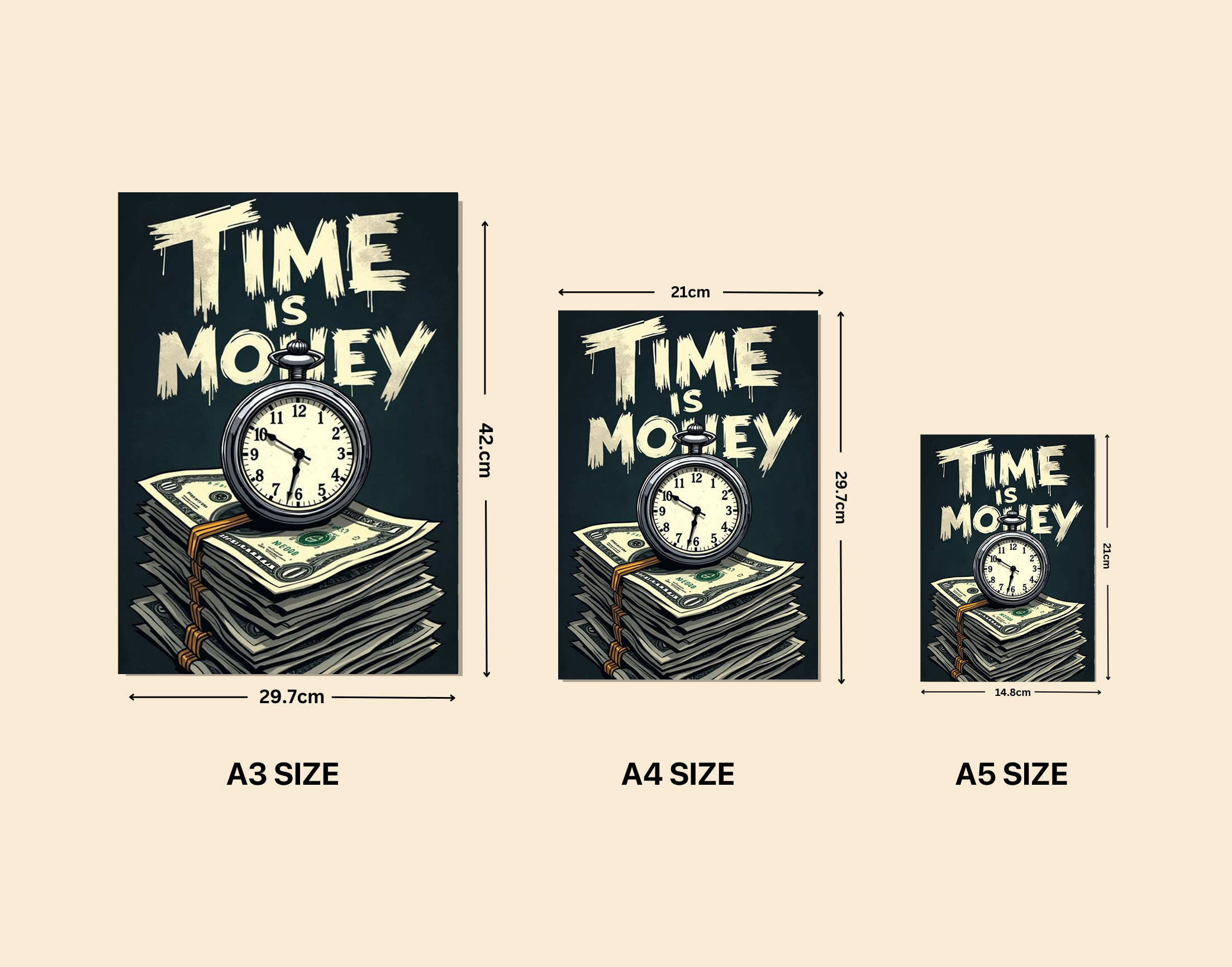 "Time Is Money"- Shiny & Sturdy Metallic Poster  Art That Pops & Sticks