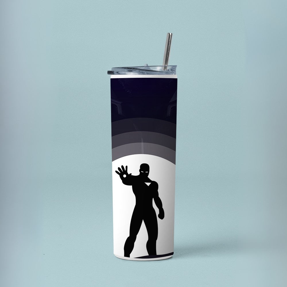 "Iron Man Silhouette" Tumbler with Metal Straw