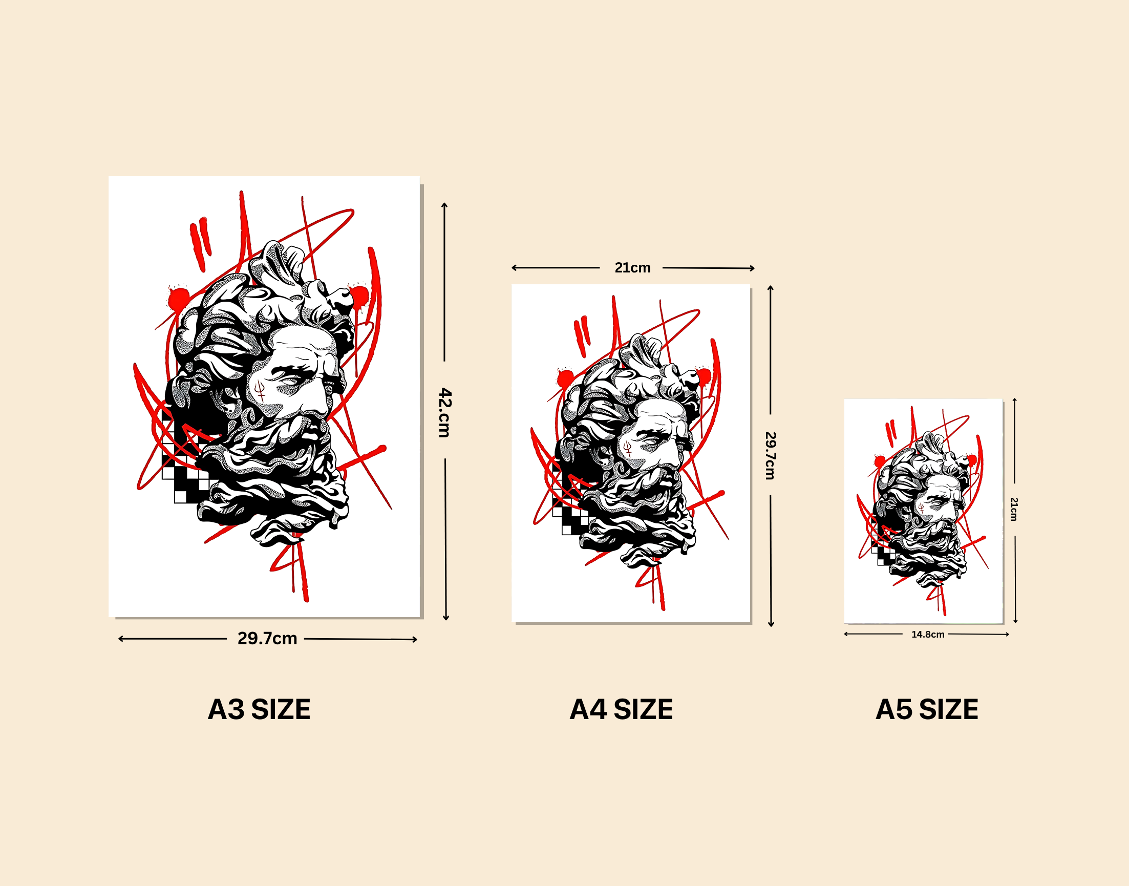 "Greek God Illustration Theme"- Shiny & Sturdy Metallic Poster  Art That Pops & Sticks