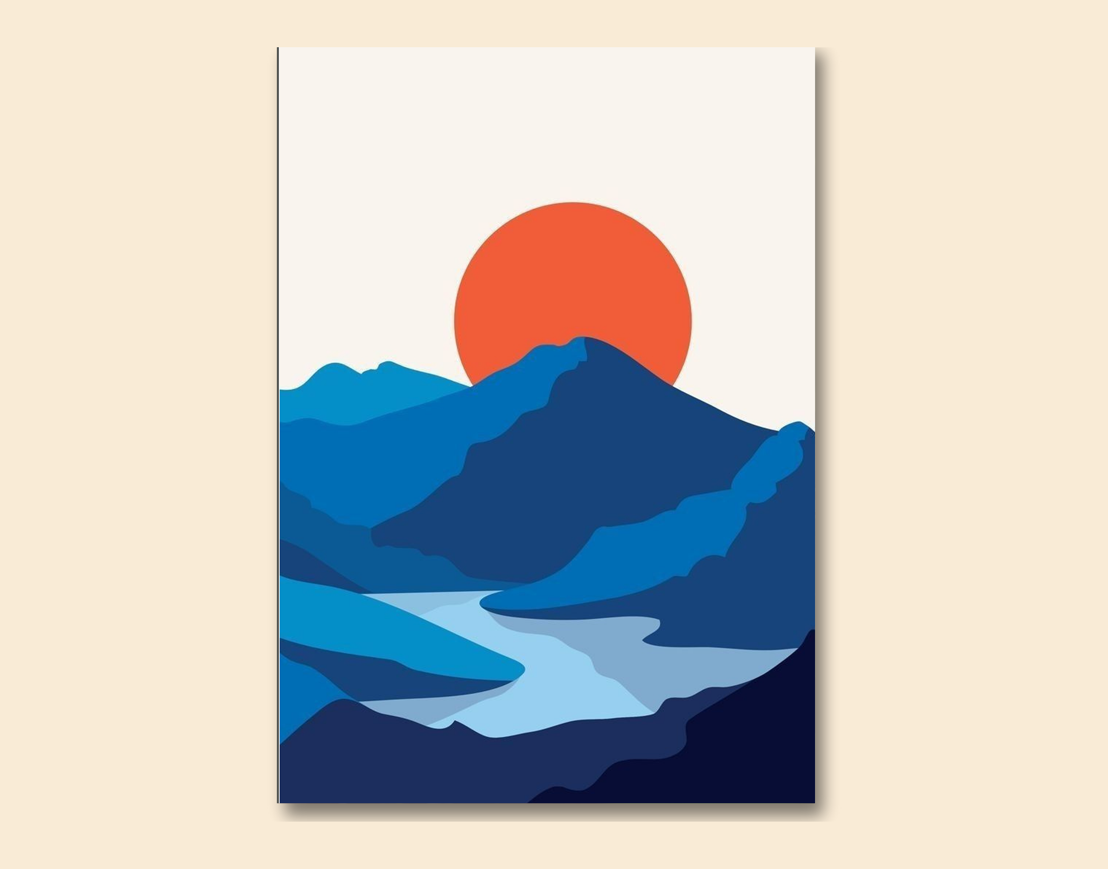 "Moon and Mountains-Evening View"- Shiny & Sturdy Metallic Poster  Art That Pops & Sticks