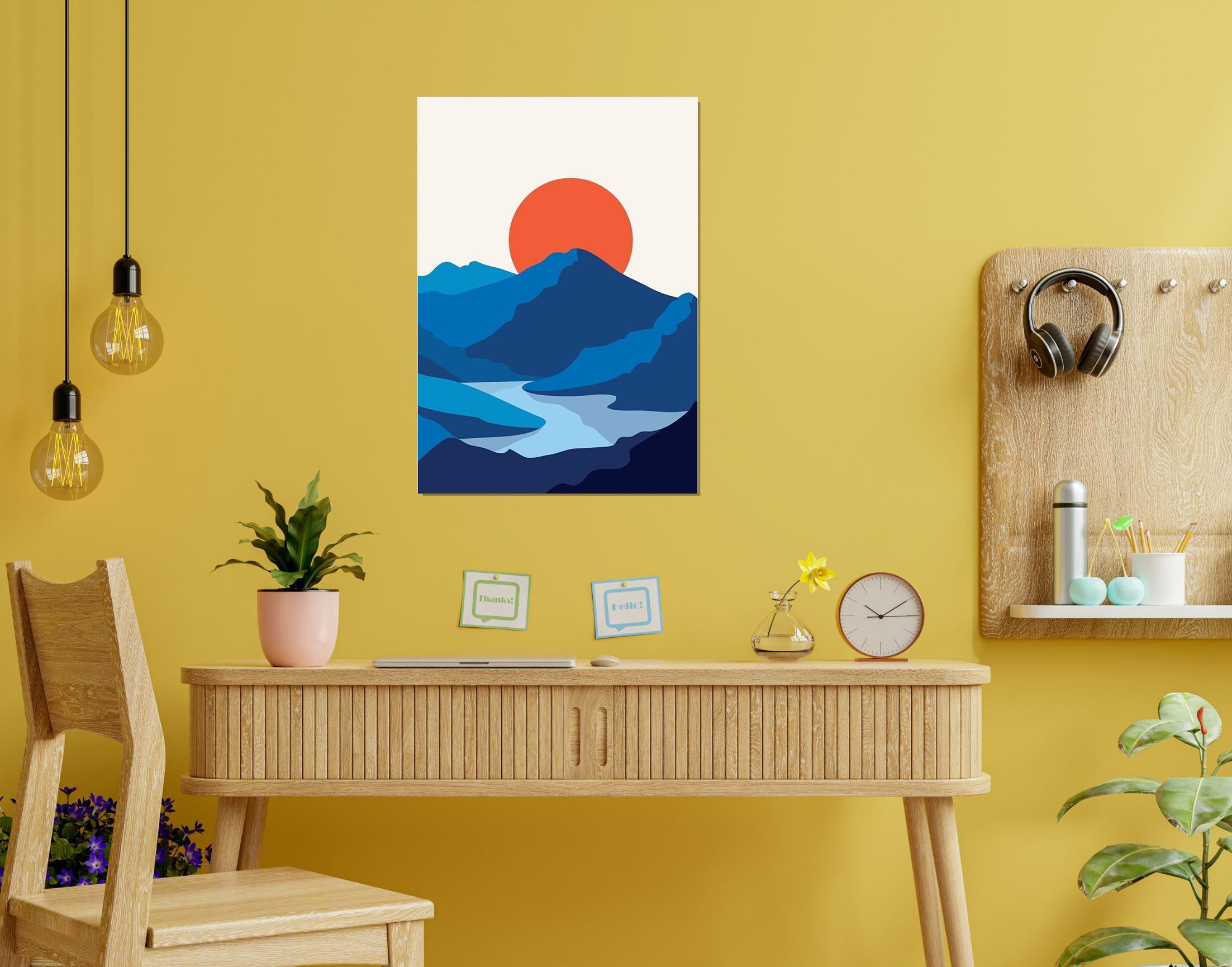"Moon and Mountains-Evening View"- Shiny & Sturdy Metallic Poster  Art That Pops & Sticks