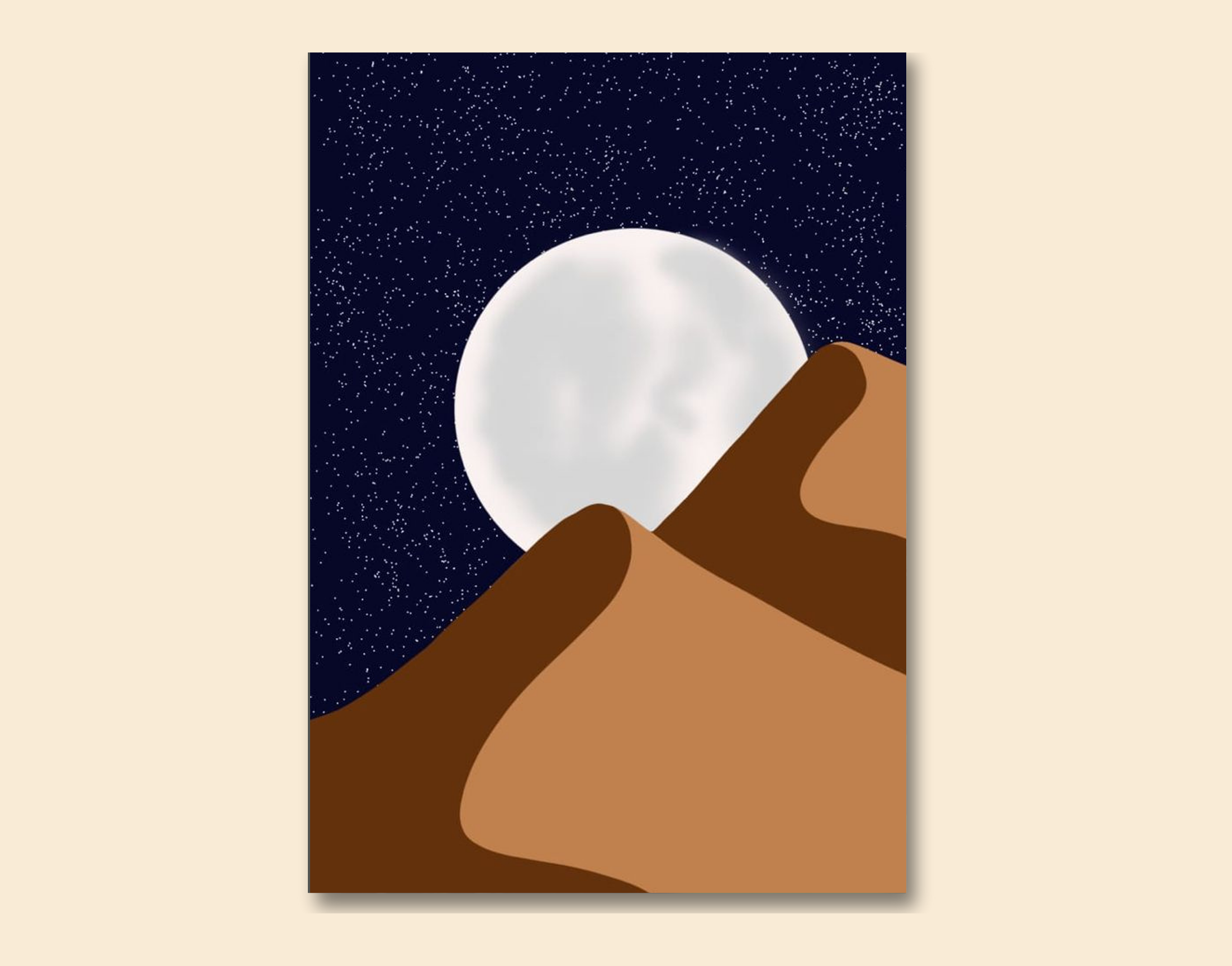 "Moon and Mountains-Night View"- Shiny & Sturdy Metallic Poster  Art That Pops & Sticks