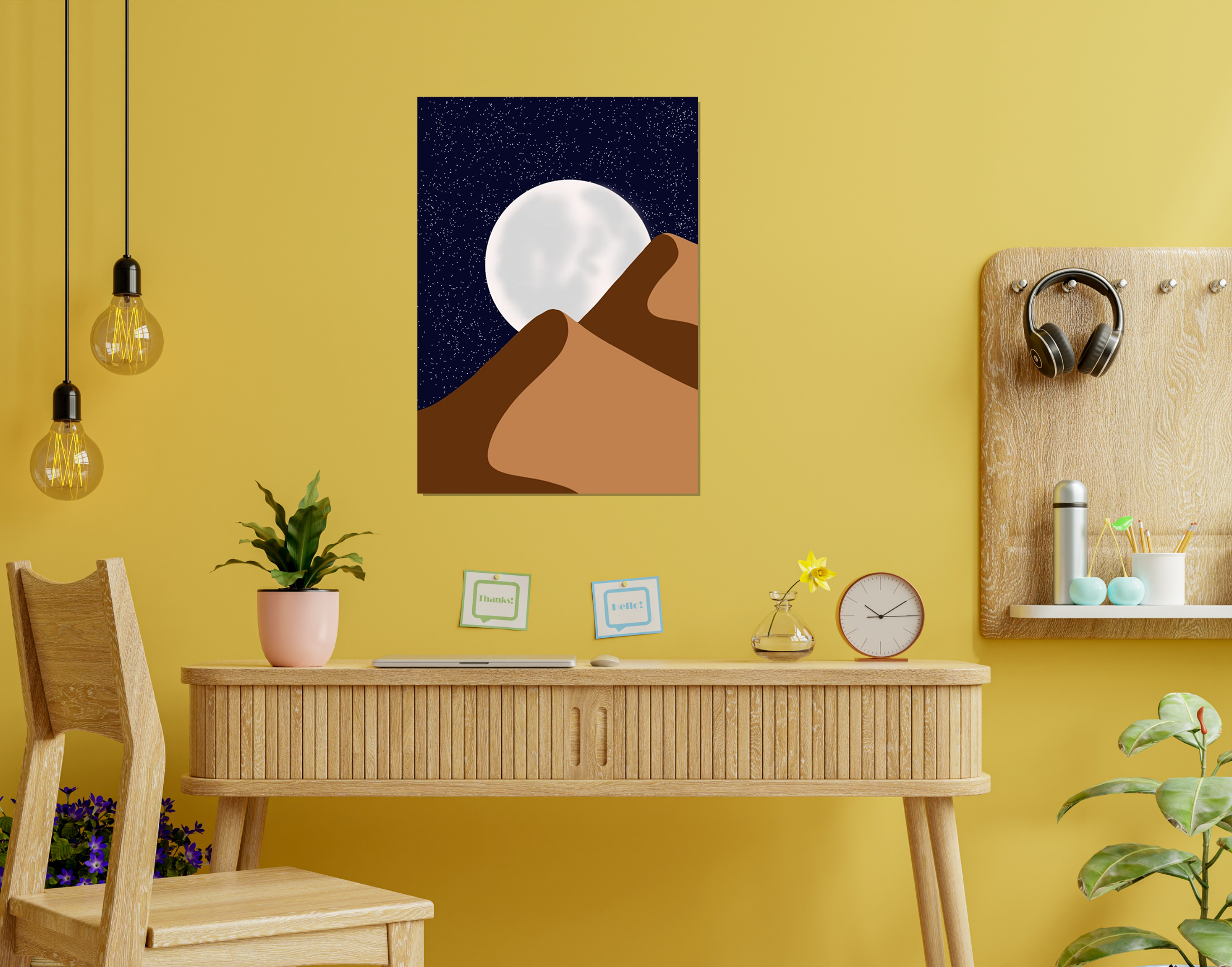 "Moon and Mountains-Night View"- Shiny & Sturdy Metallic Poster  Art That Pops & Sticks