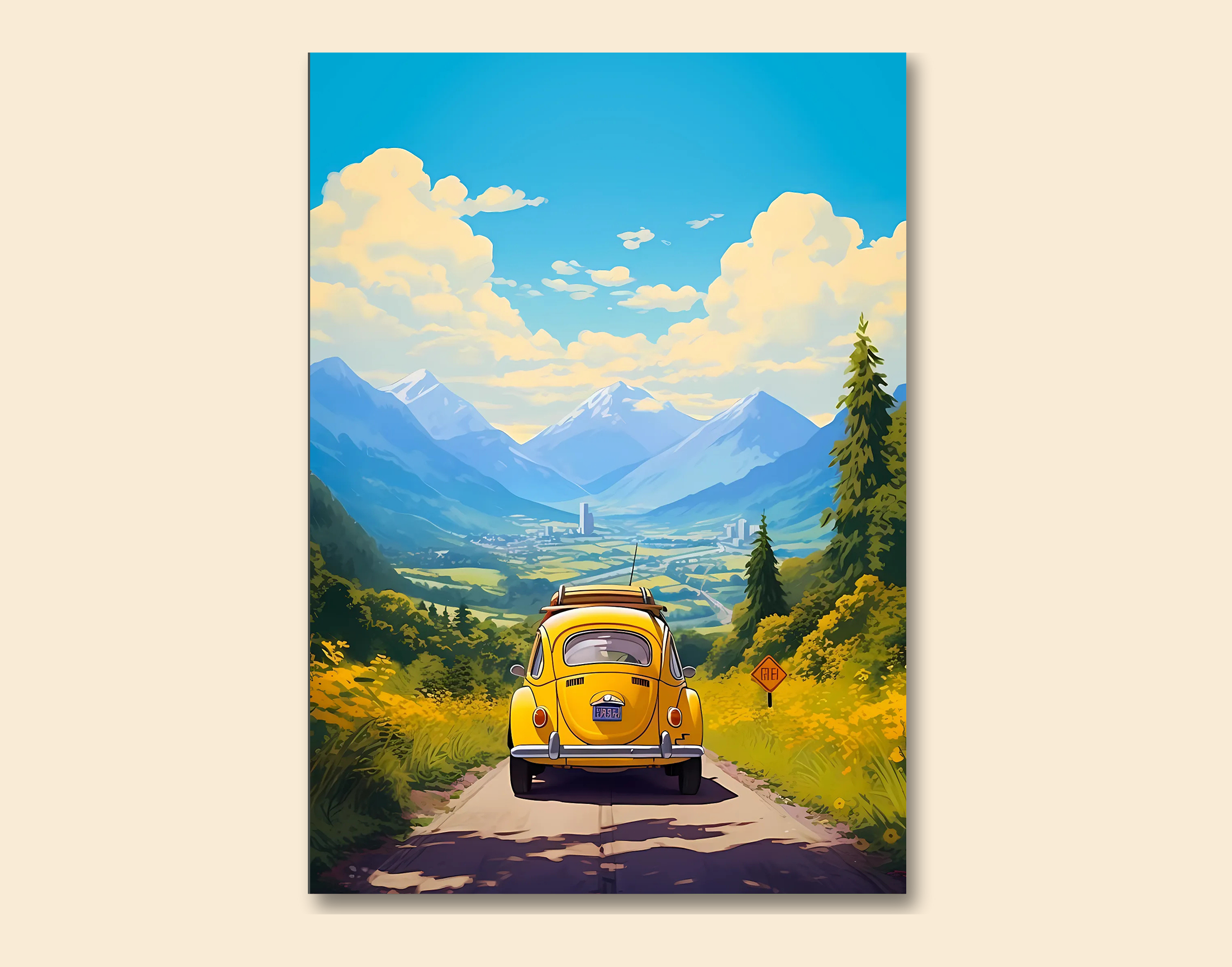 "Adventure Trip: Car Day Version"- Shiny & Sturdy Metallic Poster  Art That Pops & Sticks