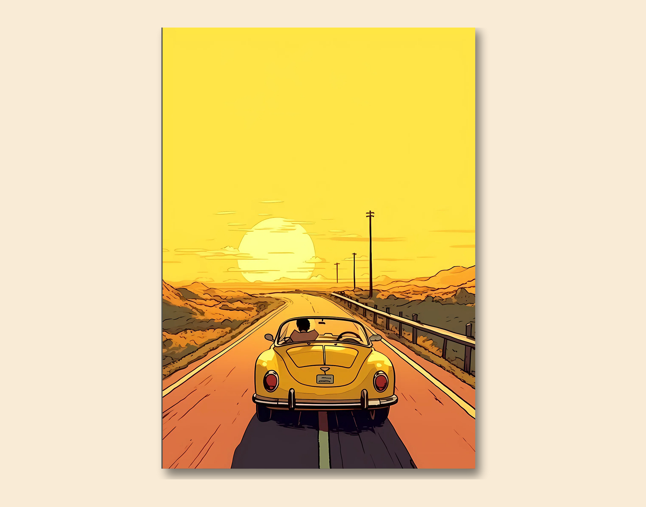 "Adventure Trip: Car Sun Rise Version"- Shiny & Sturdy Metallic Poster  Art That Pops & Sticks