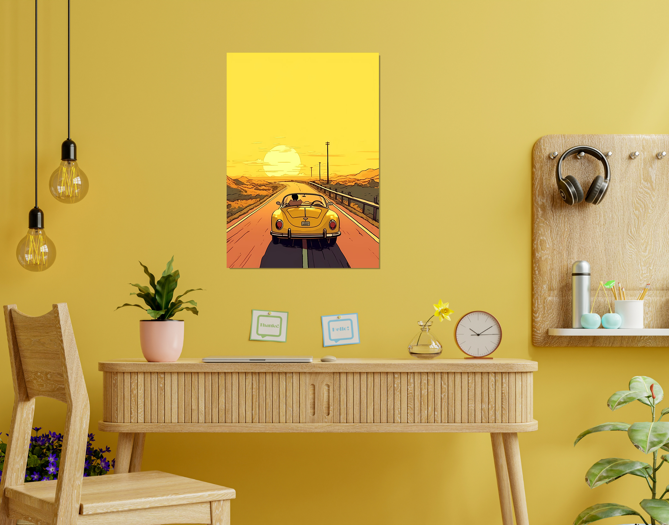 "Adventure Trip: Car Sun Rise Version"- Shiny & Sturdy Metallic Poster  Art That Pops & Sticks