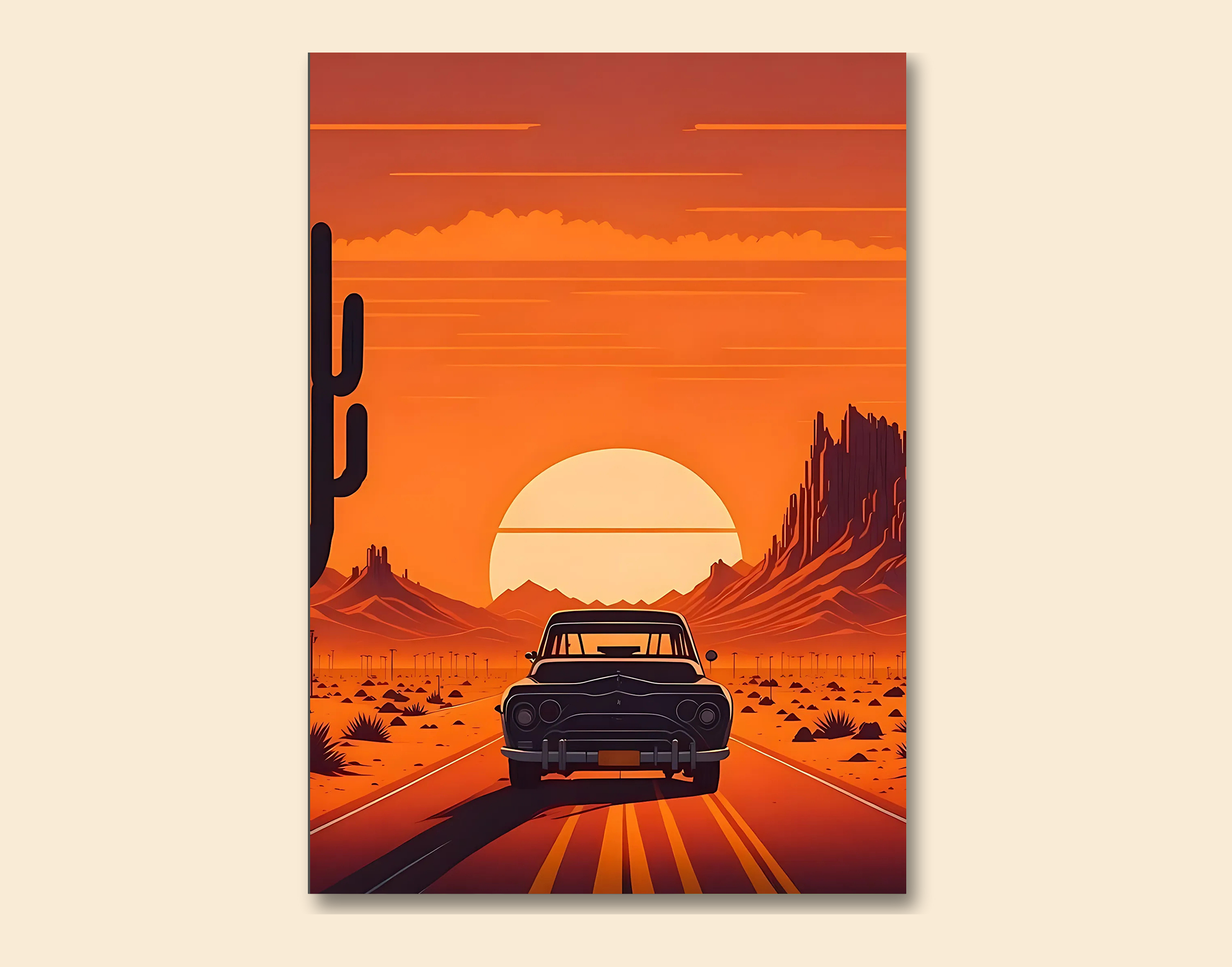 "Adventure Trip: Car Sunset Version"- Shiny & Sturdy Metallic Poster  Art That Pops & Sticks