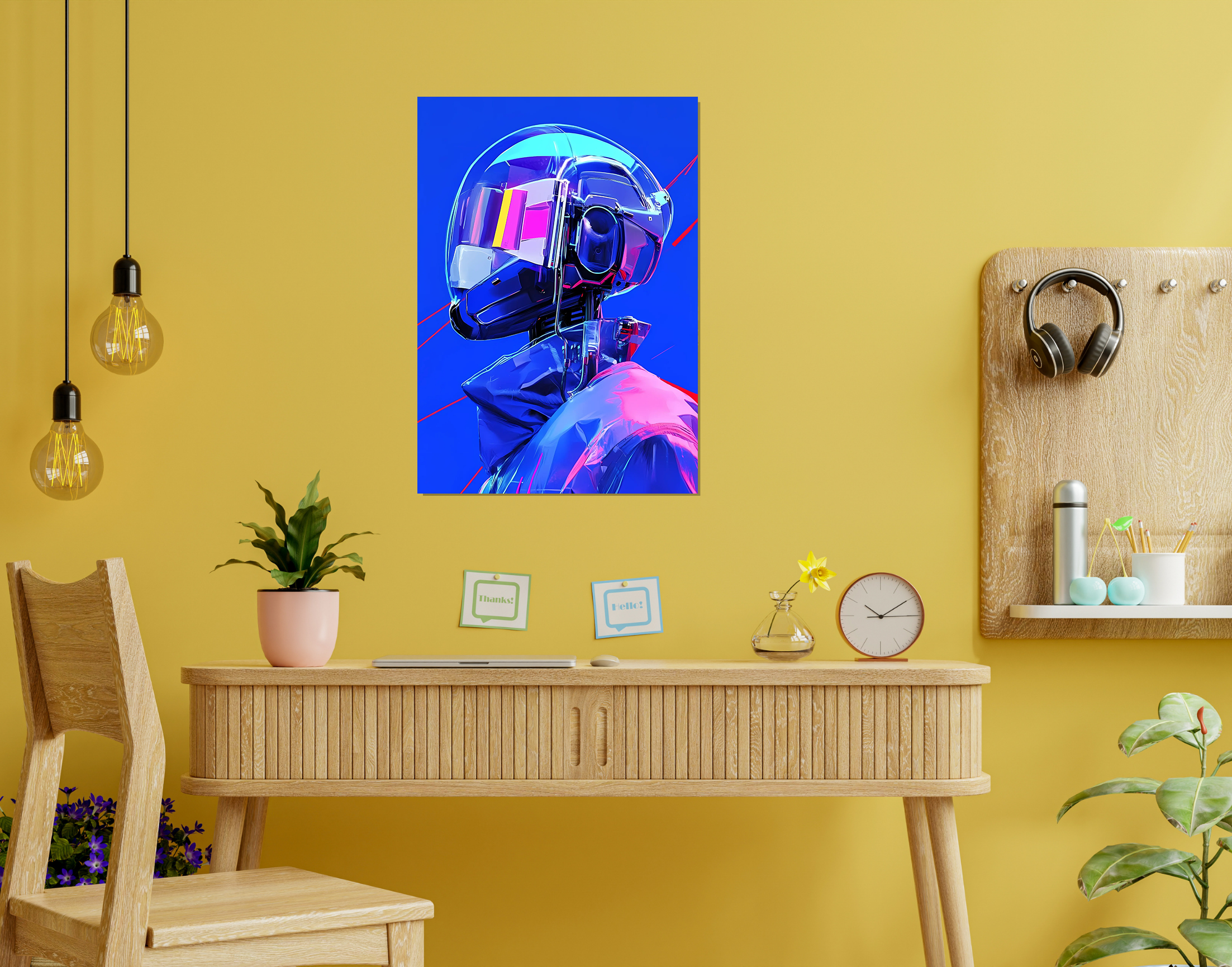 "AI in Tech- Techno Helmet Version"- Shiny & Sturdy Metallic Poster  Art That Pops & Sticks