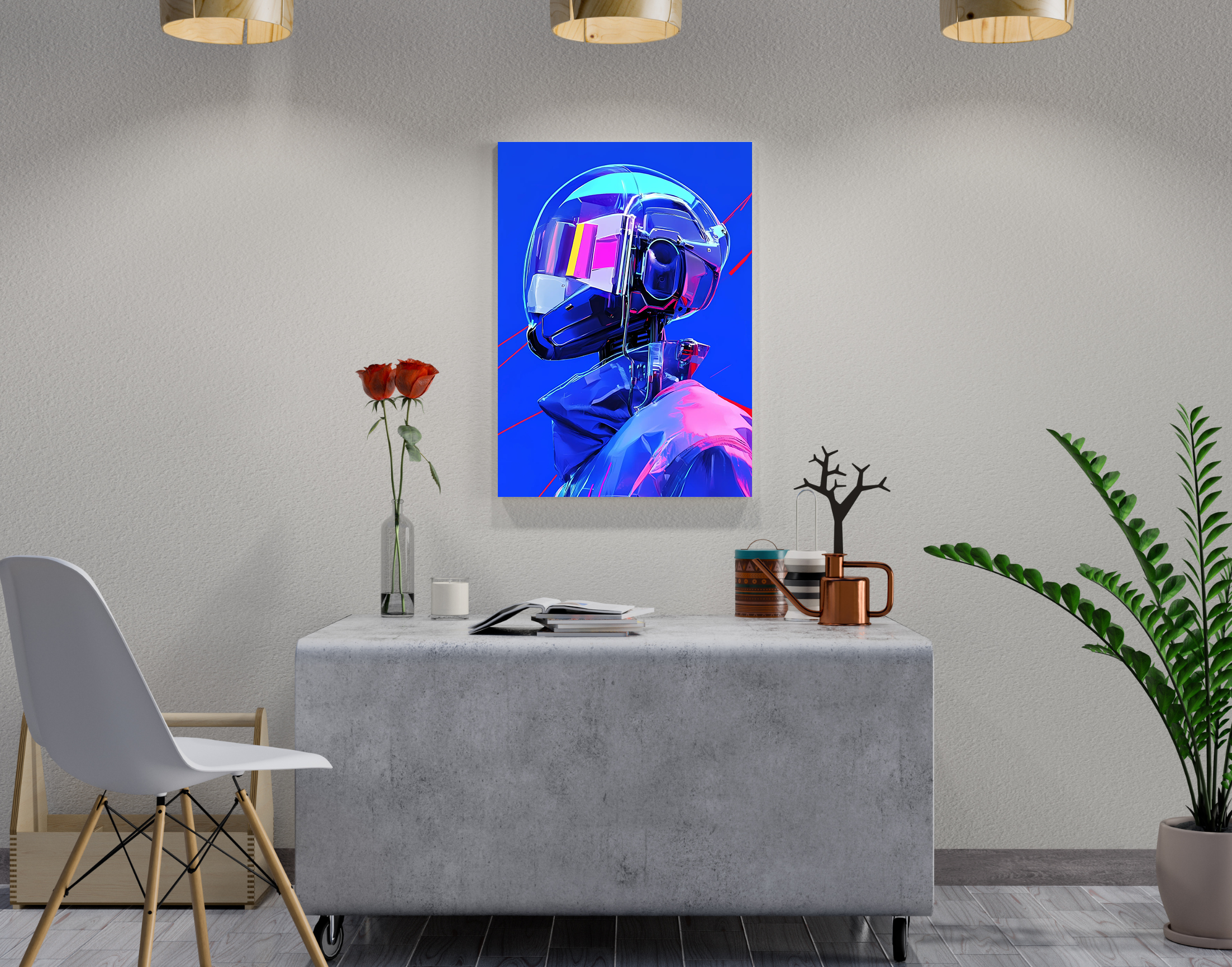 "AI in Tech- Techno Helmet Version"- Shiny & Sturdy Metallic Poster  Art That Pops & Sticks