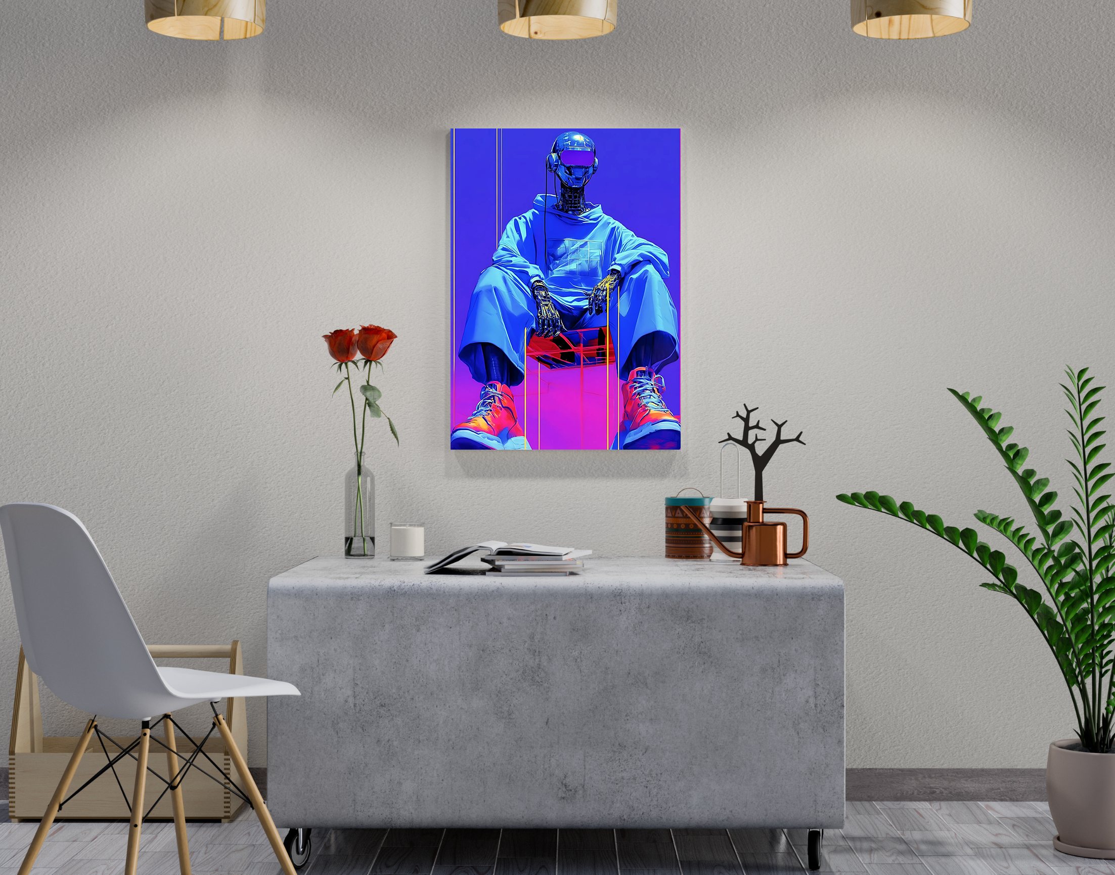 "AI in Tech- Techno Chair Version"- Shiny & Sturdy Metallic Poster  Art That Pops & Sticks