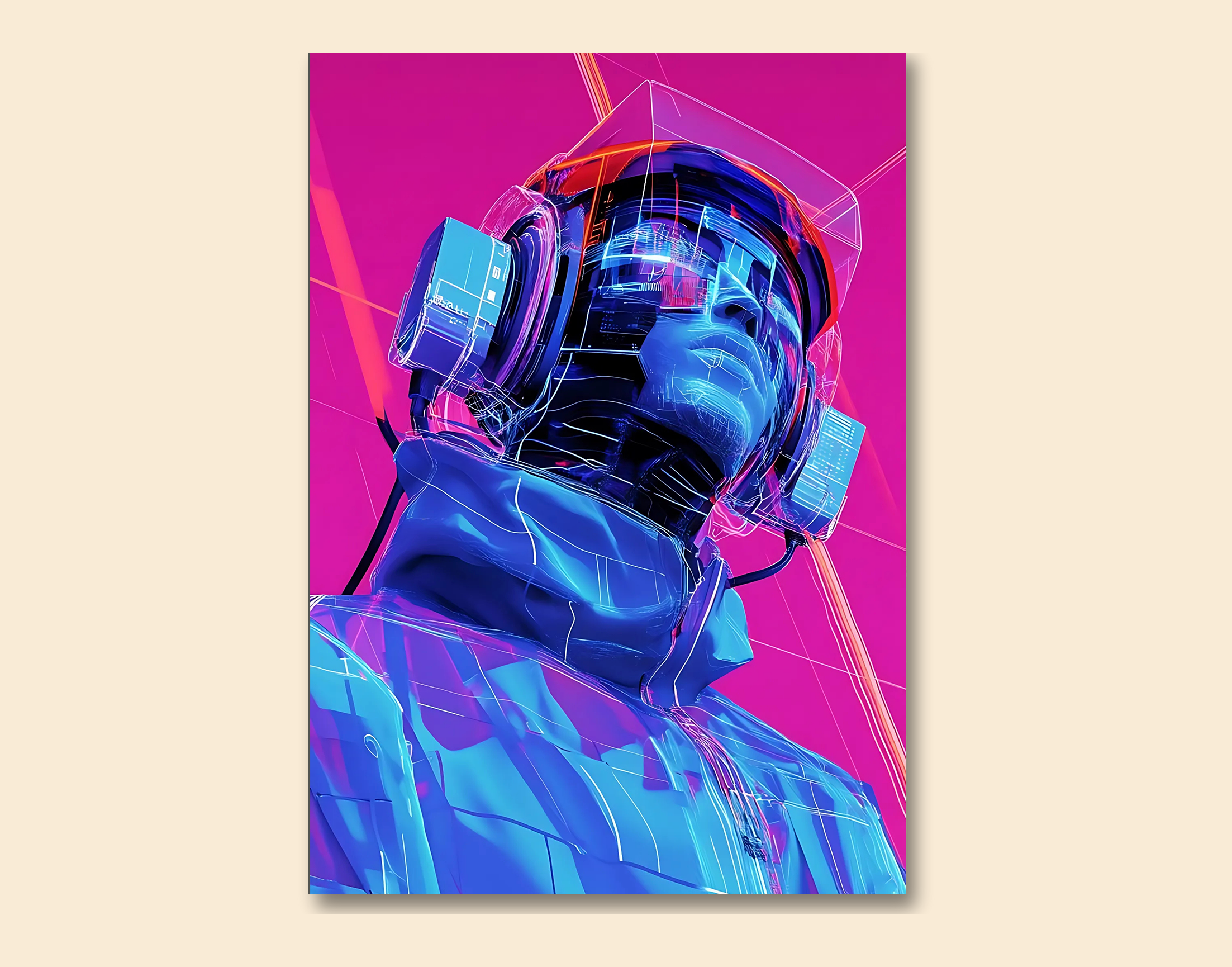 "AI in Tech- Techno Headset Version"- Shiny & Sturdy Metallic Poster  Art That Pops & Sticks