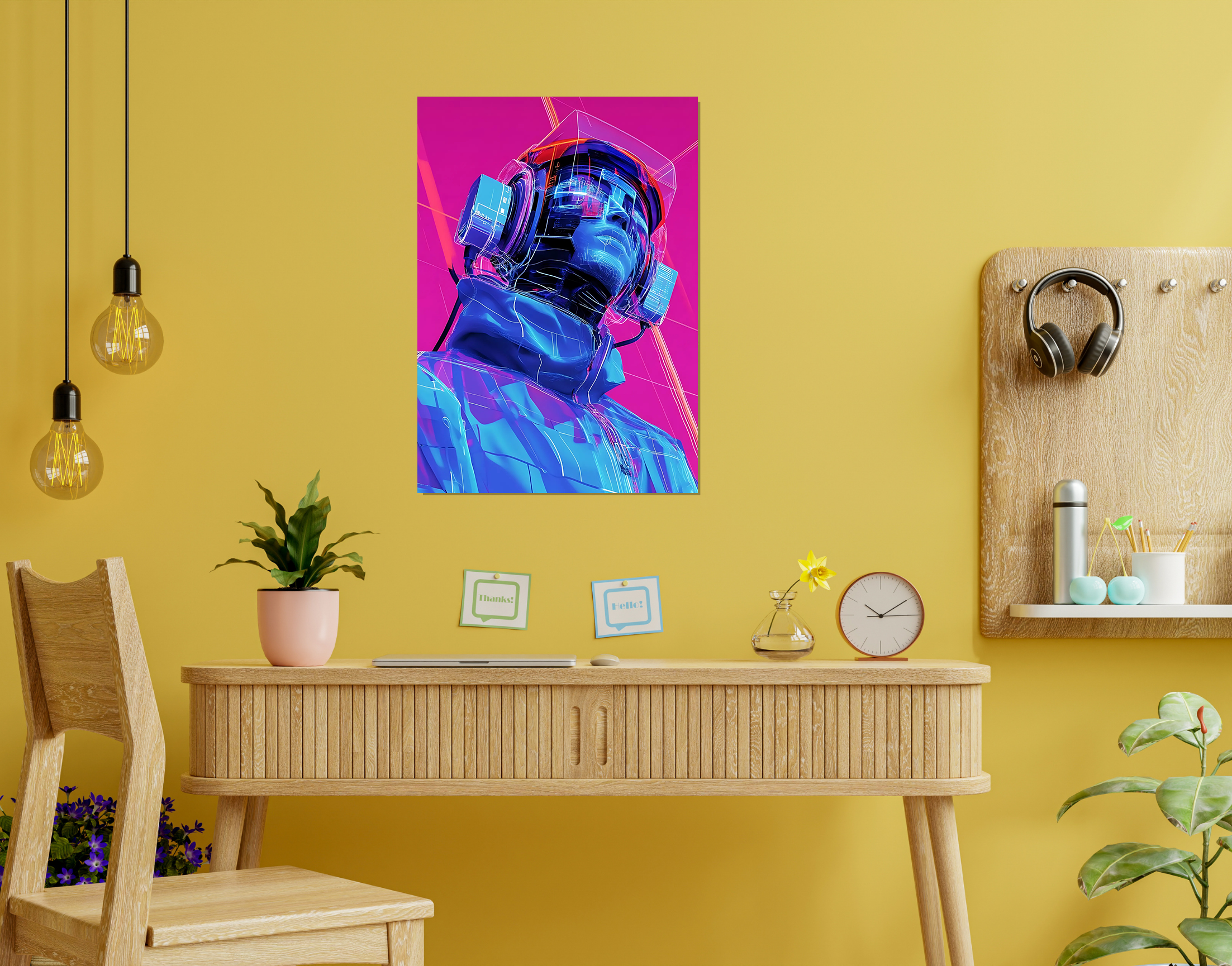 "AI in Tech- Techno Headset Version"- Shiny & Sturdy Metallic Poster  Art That Pops & Sticks