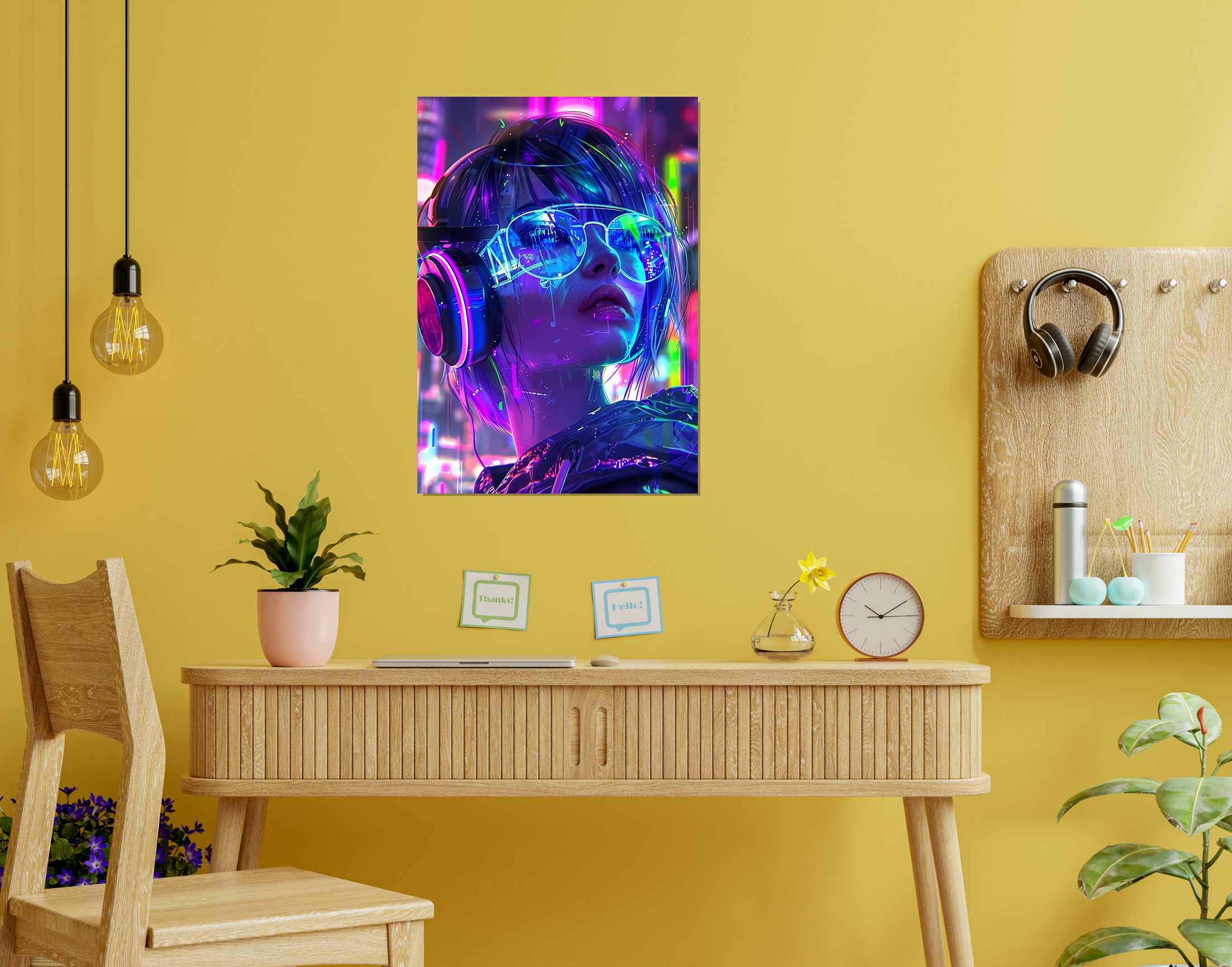 "AI women- Vibrant Techno Look"- Shiny & Sturdy Metallic Poster  Art That Pops & Sticks