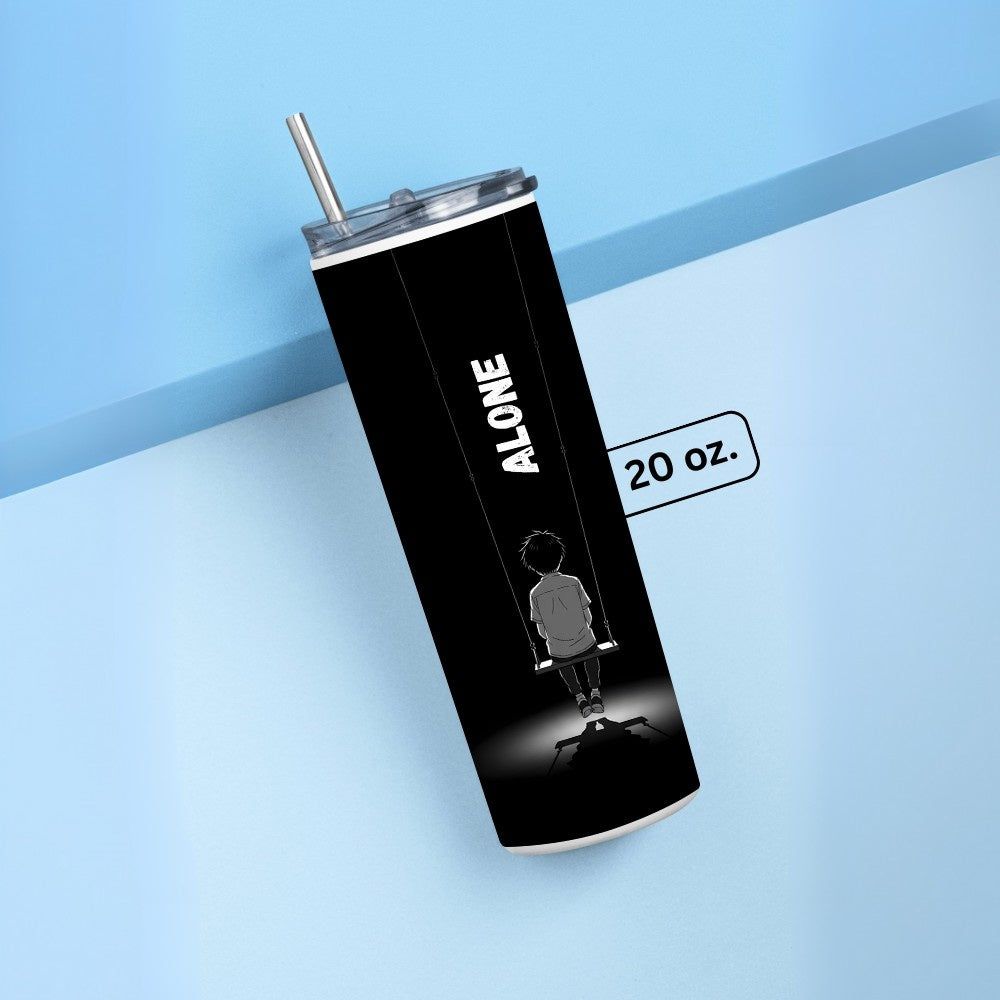 "Alone on the edge of swing" Tumbler with Metal Straw